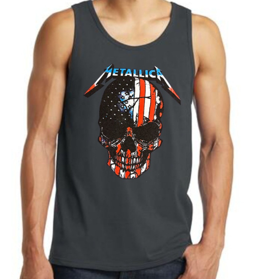 METALLICA AMERICAN SKULL Heavy Metal Band Black Tank Top
