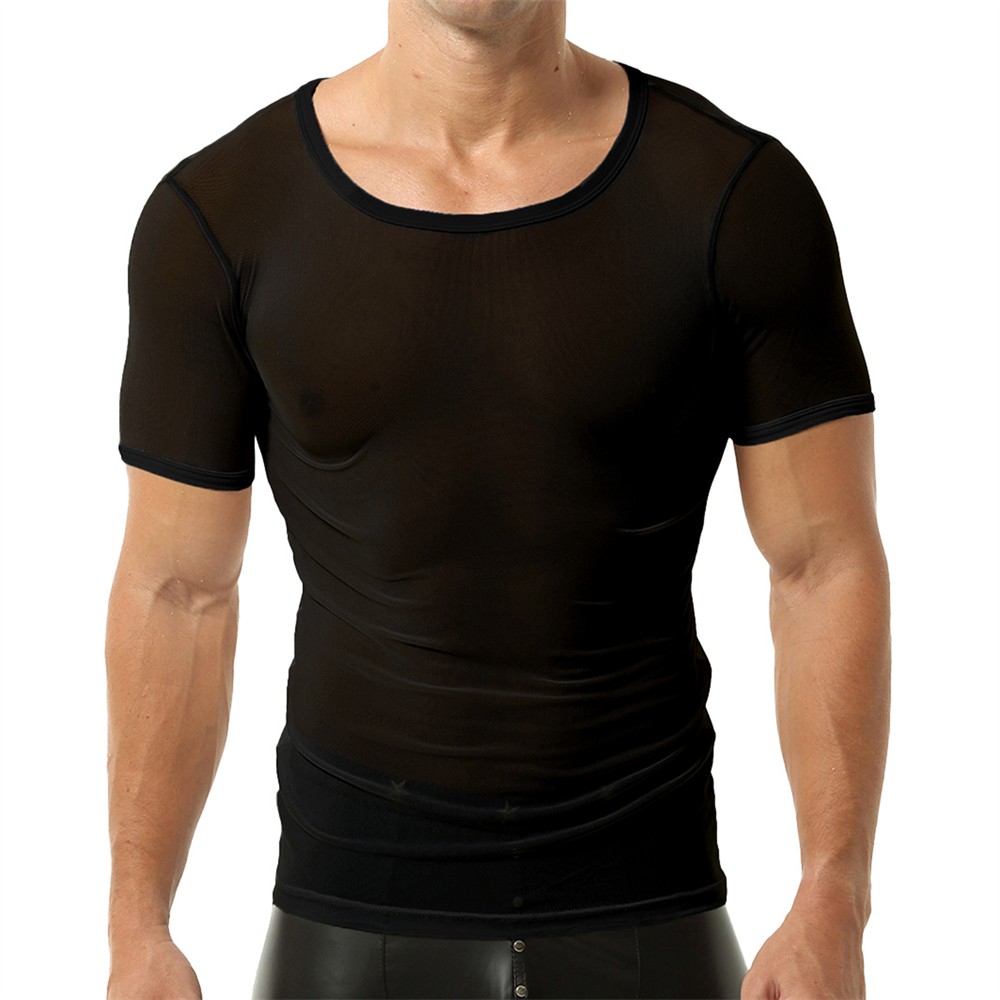Men’s Sheer Mesh See Through Short Sleeve T-Shirt Tops Undershirts Daily Sports
