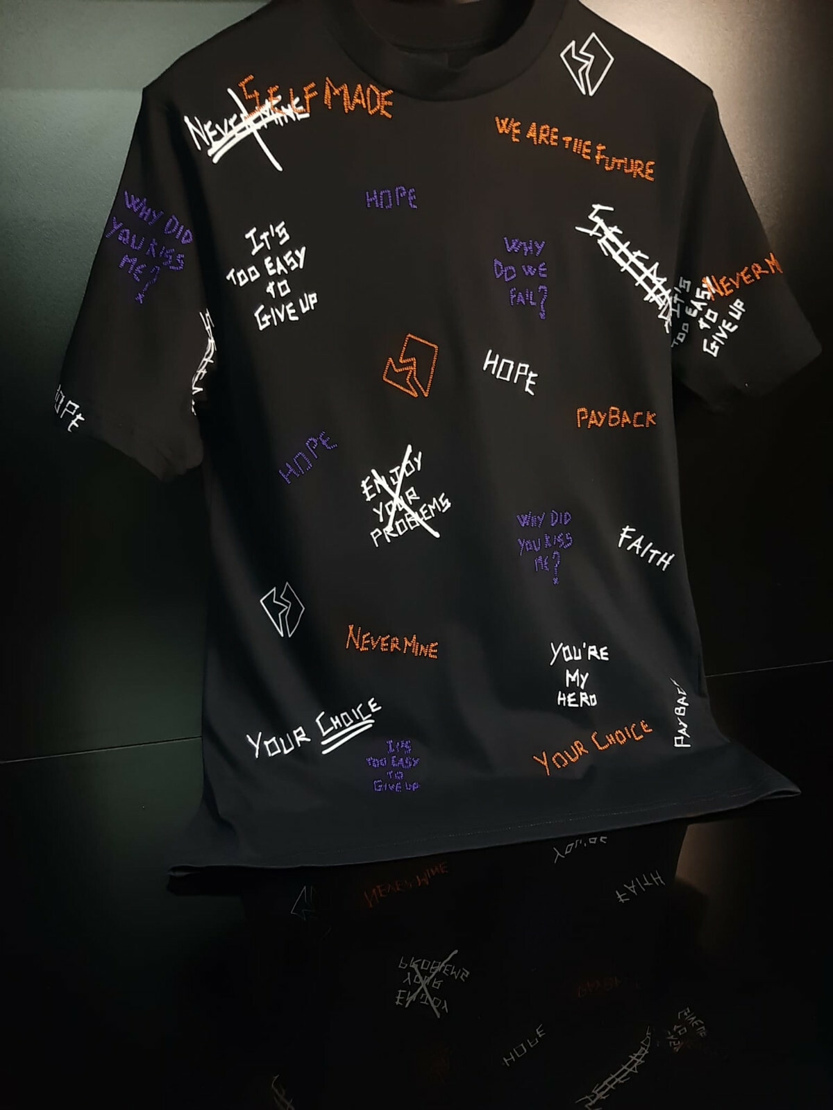 SELF MADE SCREEN PRINT AND EMBROIDERY T SHIRT-BLACK.