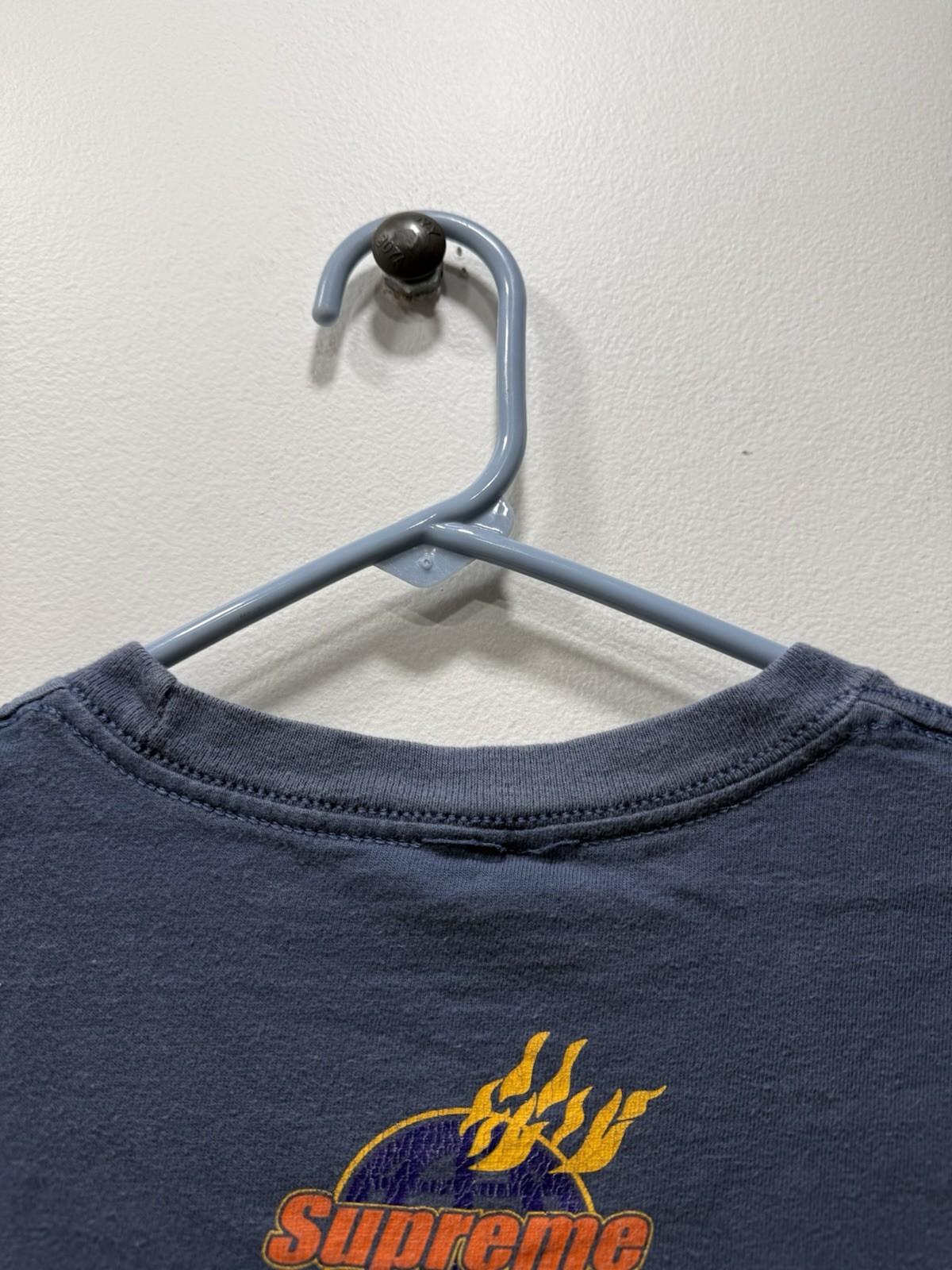 Supreme FW17 Flames Blue T-Shirt Size Medium Distressed Faded See Pics