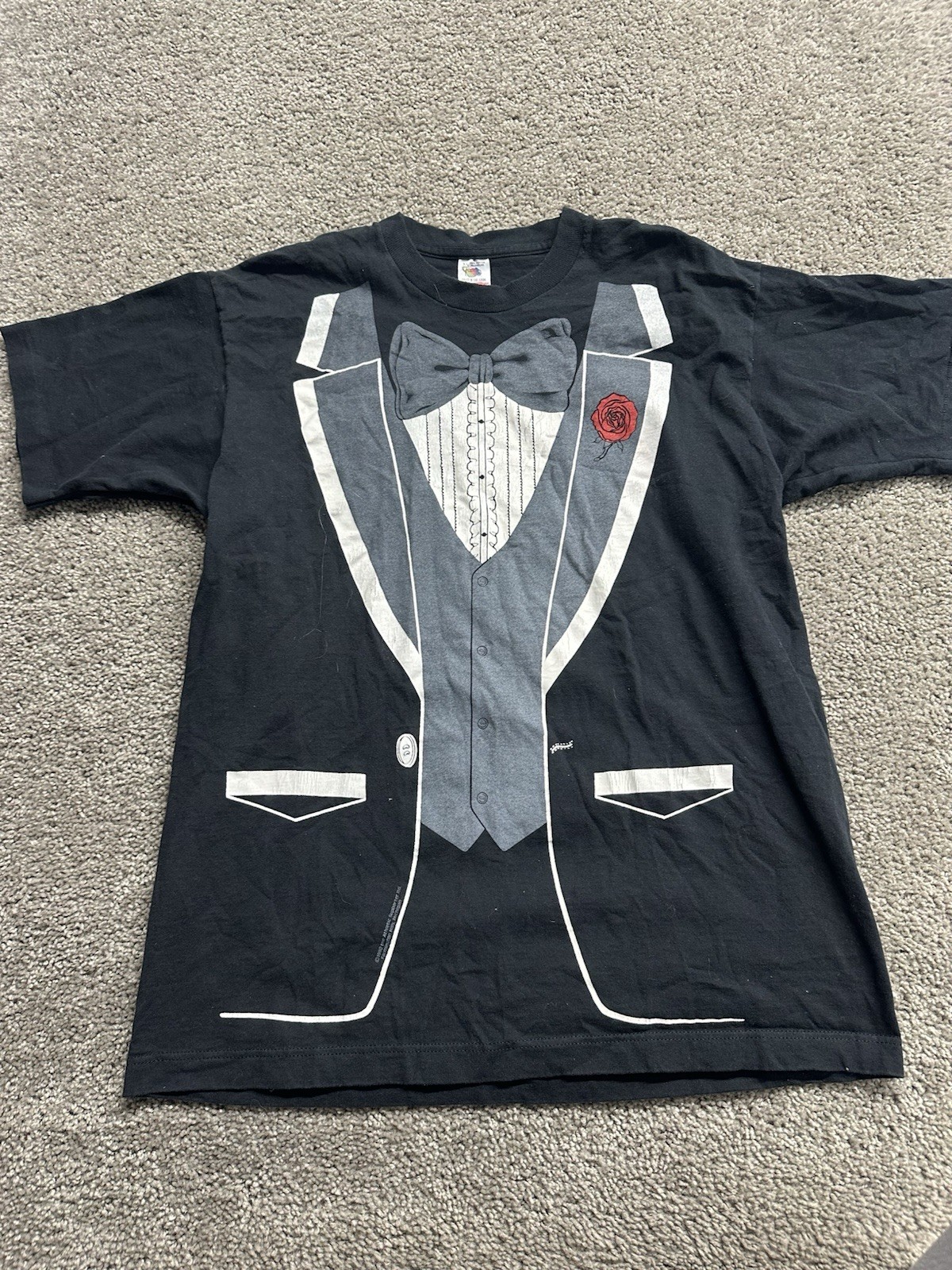 Vintage 90s Tuxedo T-Shirt Black Suit Bow tie Men’s X-Large XL Single Stitch