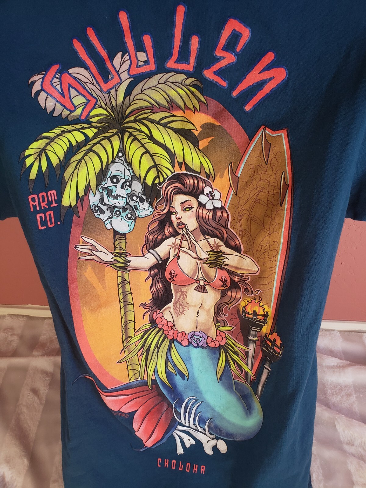 SULLEN Art Collective MERMAID STARGAZER Choloha Surf TEAL BLUE Mens S T-SHIRT