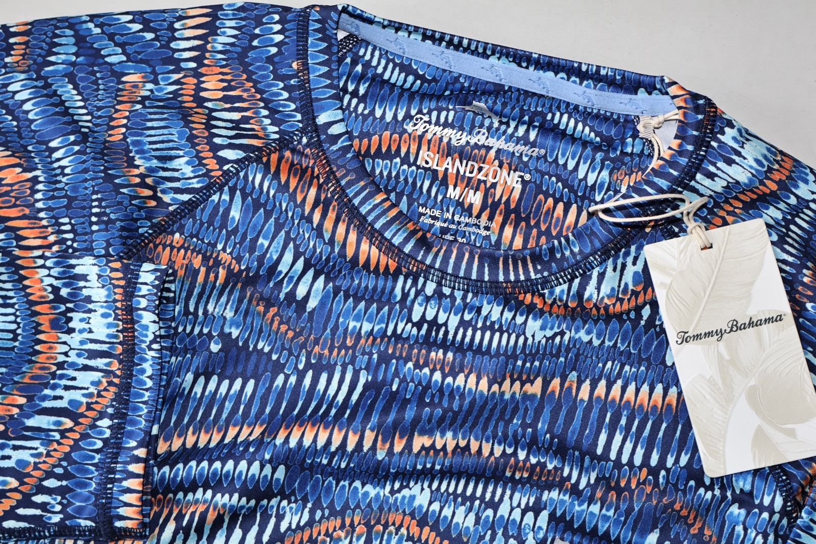 Tommy Bahama Tee Shirt Monte Rio Geo Island Zone Performance Blue LS Medium M