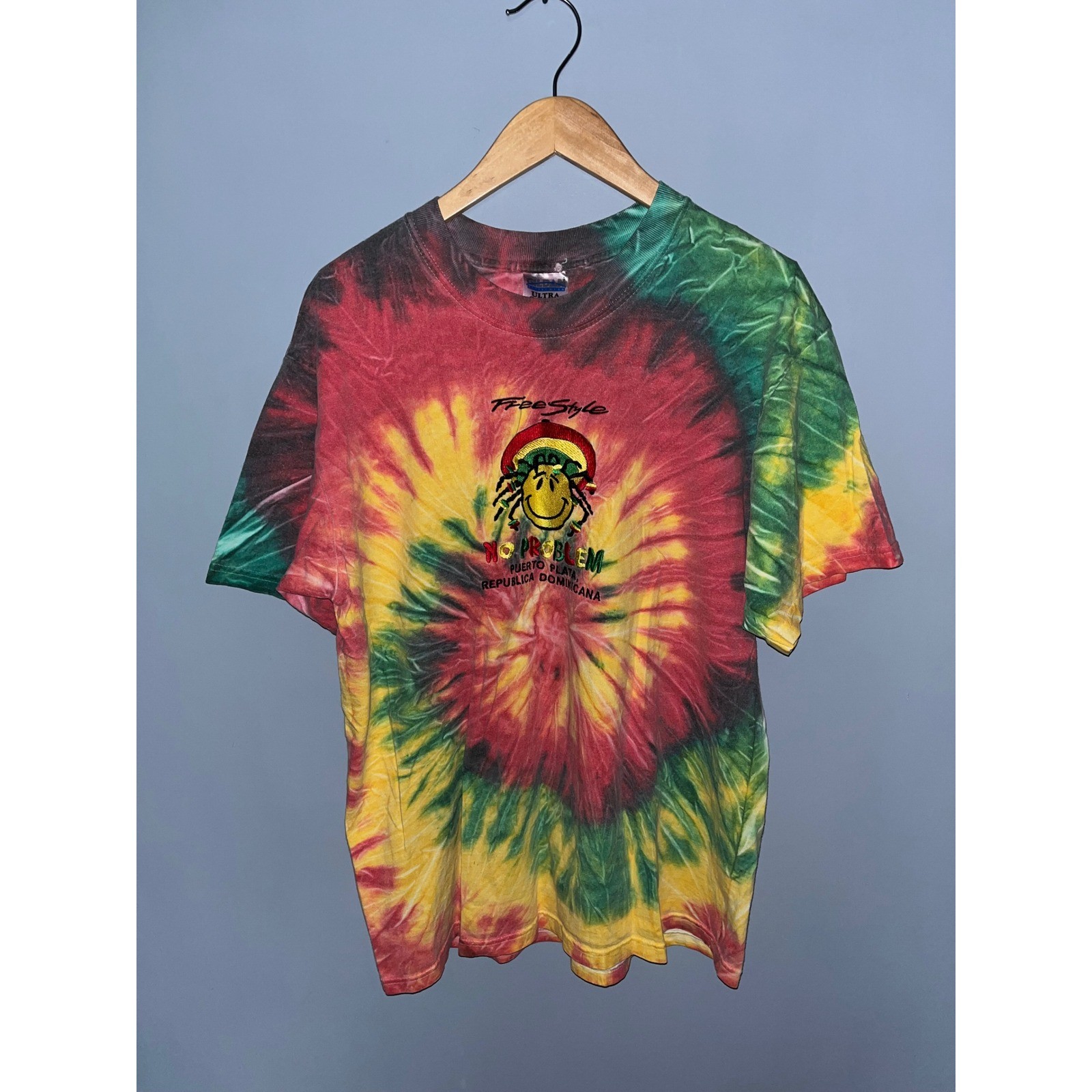 Vintage Gildan Rasta Tie Dye Shirt No Problem Puerto Plata Dominican Republic L