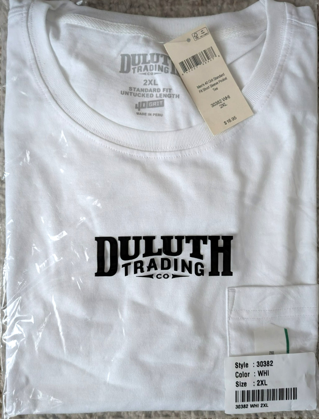 Duluth Trading Mens 40 Grit SS Tee w/ Pocket Size 2XL White