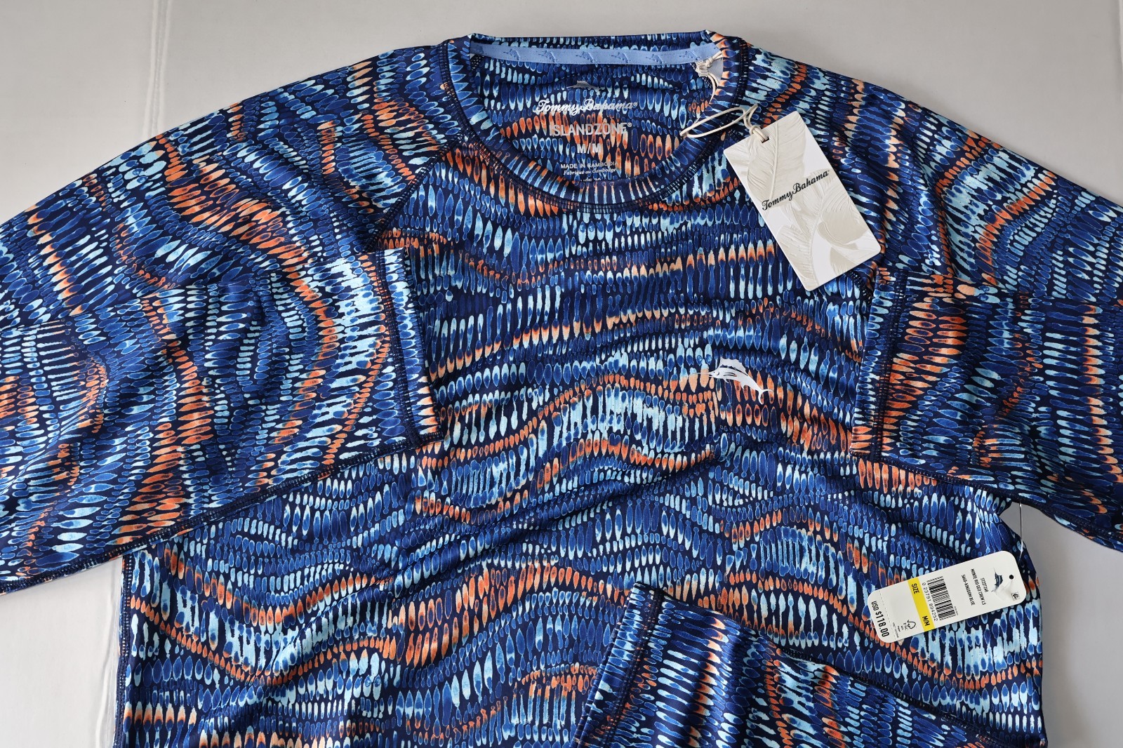 Tommy Bahama Tee Shirt Monte Rio Geo Island Zone Performance Blue LS Medium M