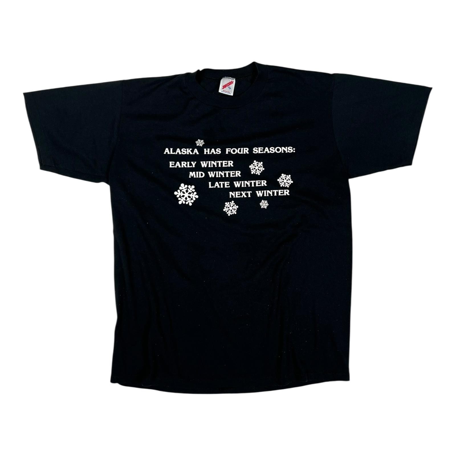 Vintage Alaska Four Seasons T-Shirt Mens XL Single Stitch Black Winter Humor