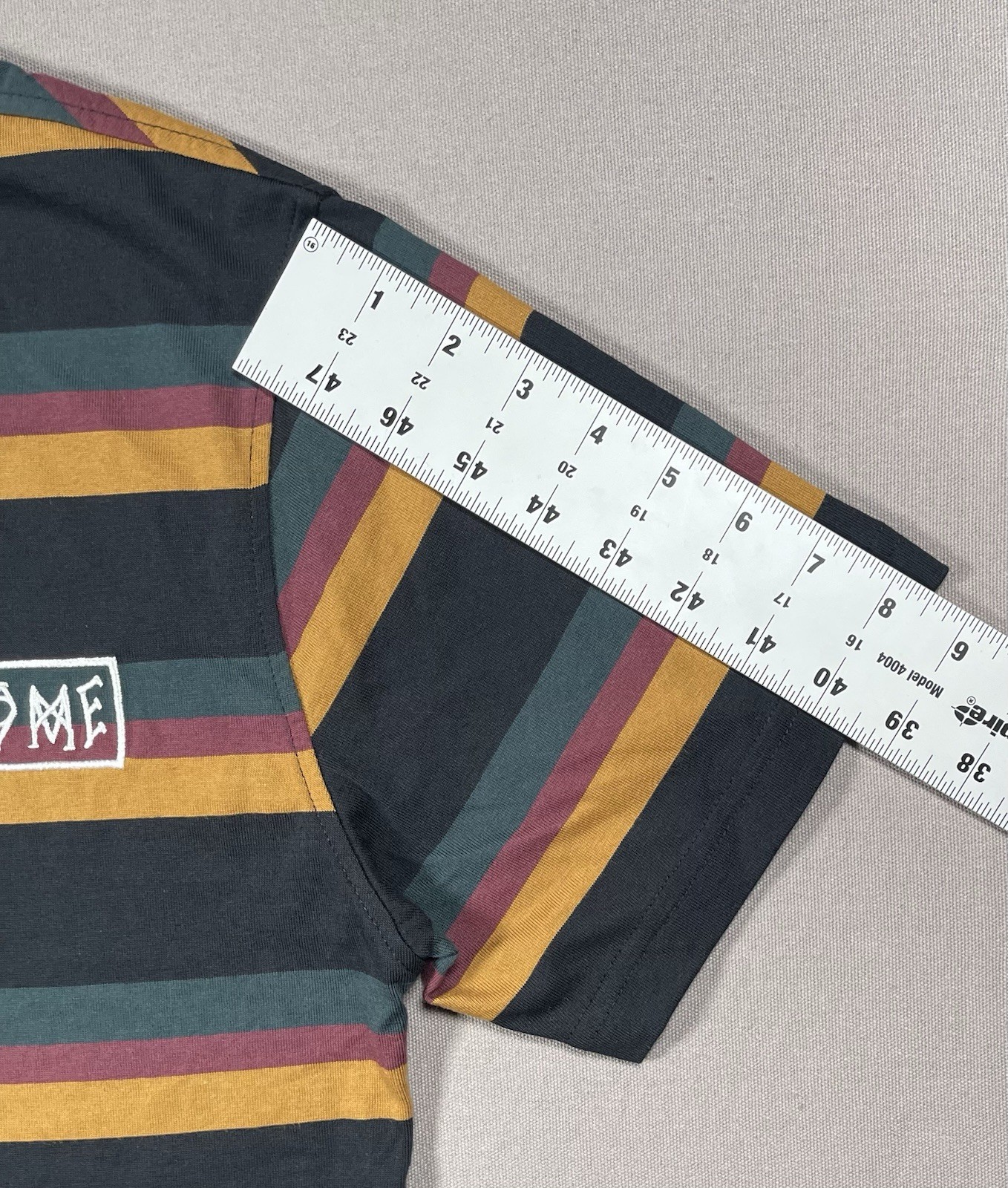 Welcome Skateboards Medius Multi Colored Black Stripe Tee Shirt- Men Size Medium
