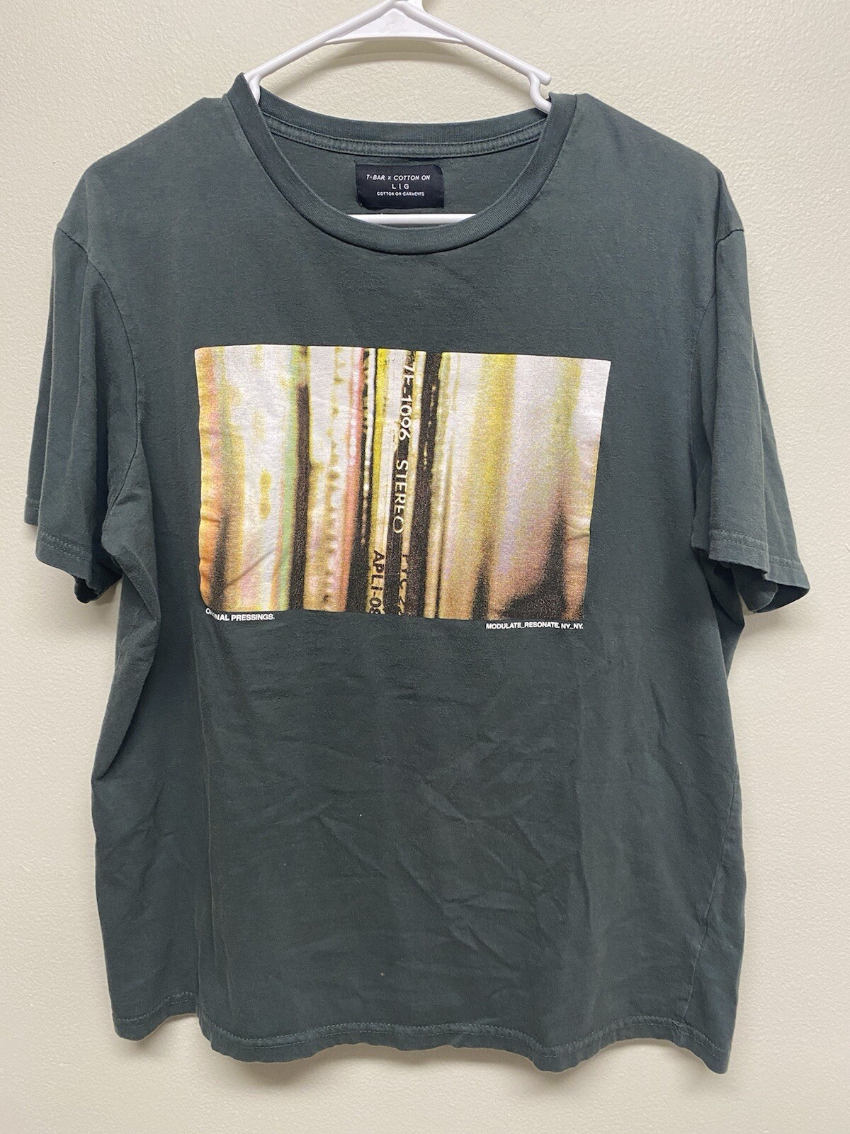 Cotton On x T-bar Jelly a True Story Vinyl shirt Mens Green Collab Used Large