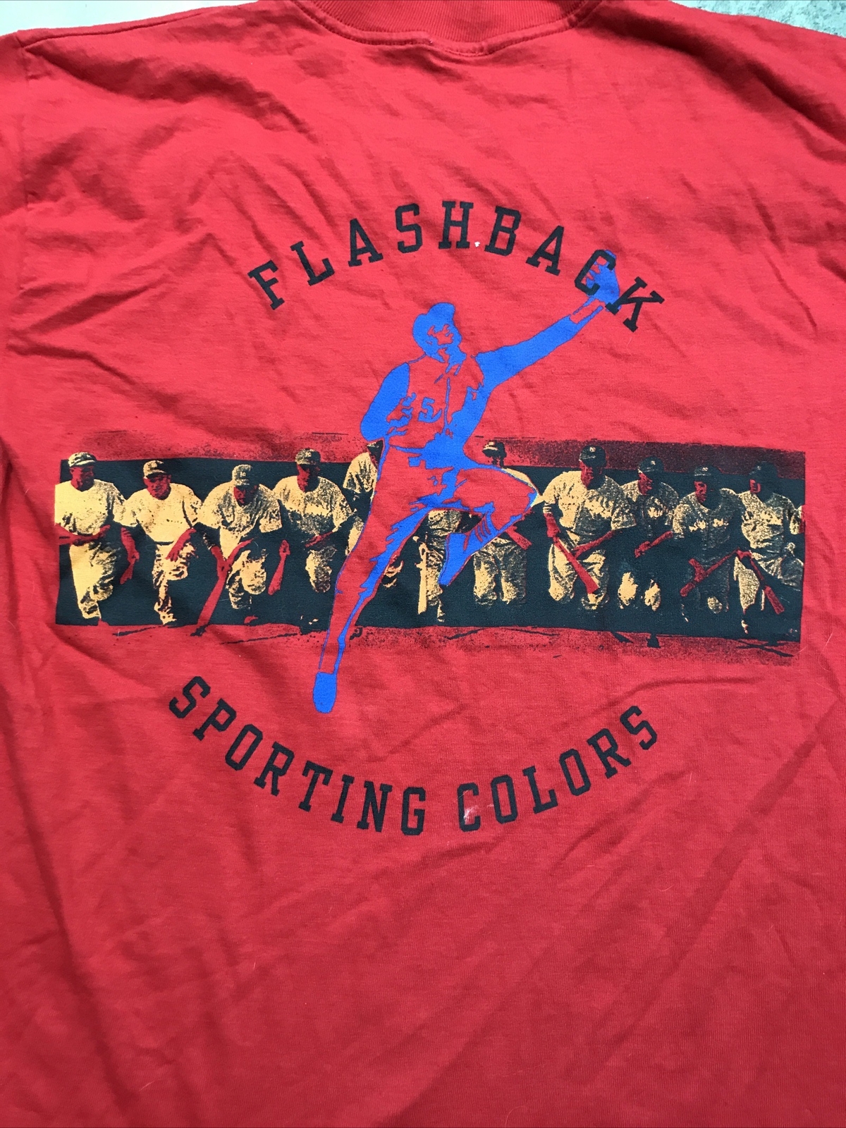 Vintage Reebok Single Stitch Double Sided Flashback Sporting Colors Large Tshirt