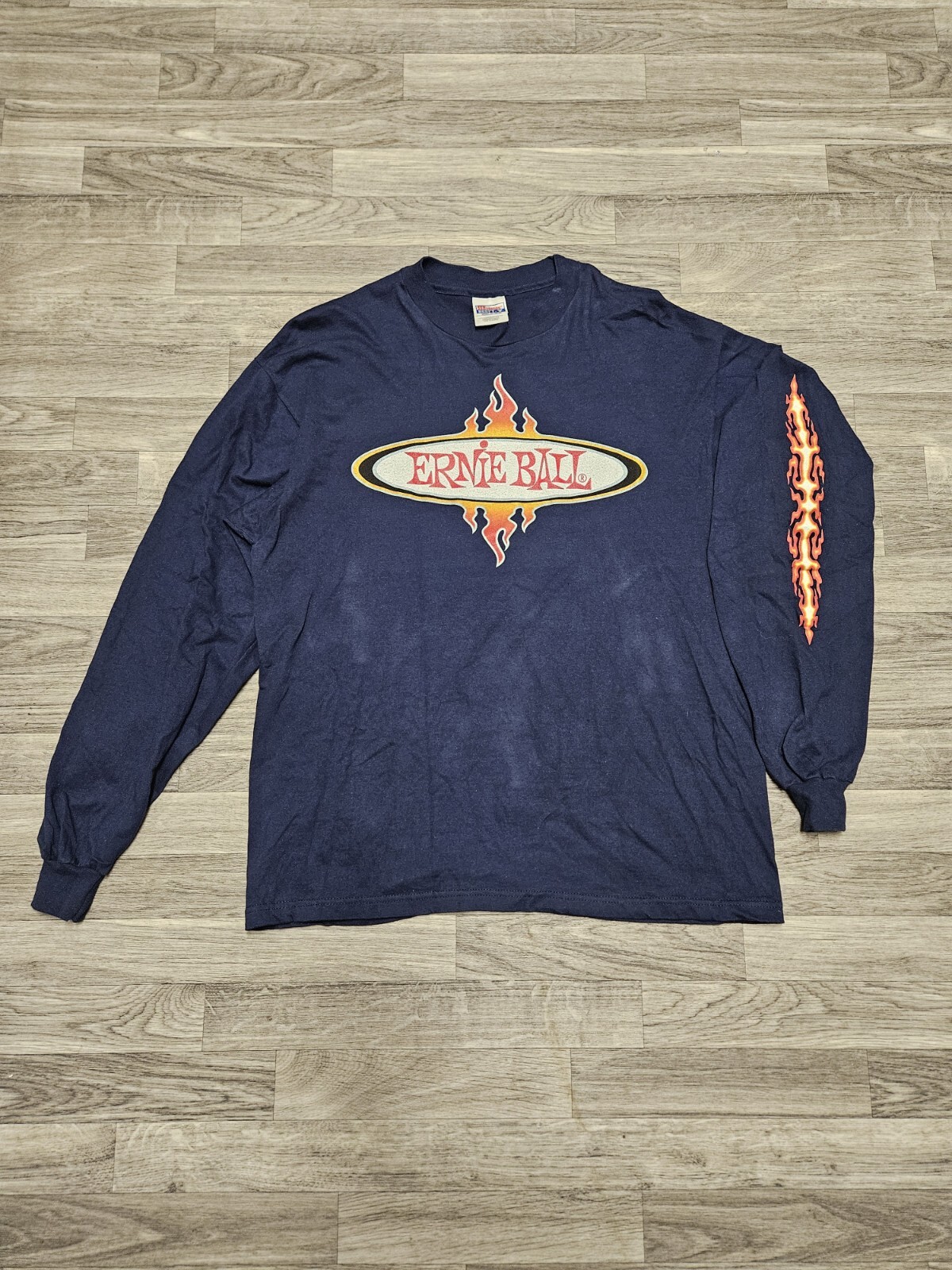 Vintage Ernie Ball Guitar Strings T-Shirt X-Large Long Sleeve Navy Blue EUC USA