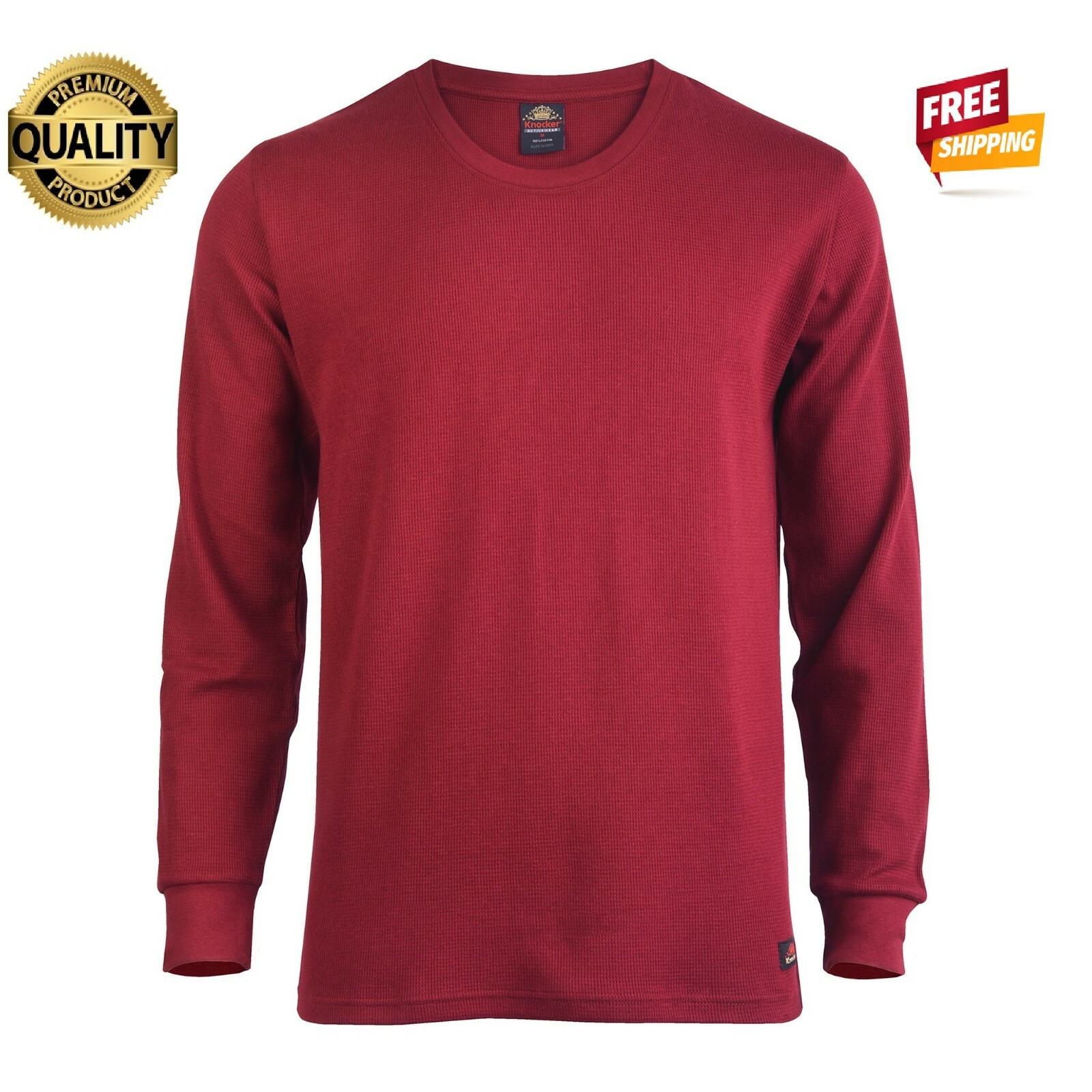 Thermal Shirt COTTON Warm Medium Weight Long Sleeve Crew Neck Waffle Men’s