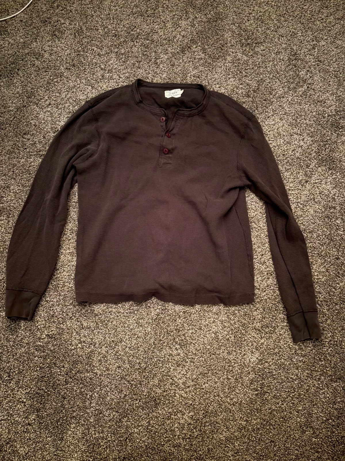J.CREW Men’s Black Henley Long Sleeve Cotton Knit T-Shirt Solid Size L