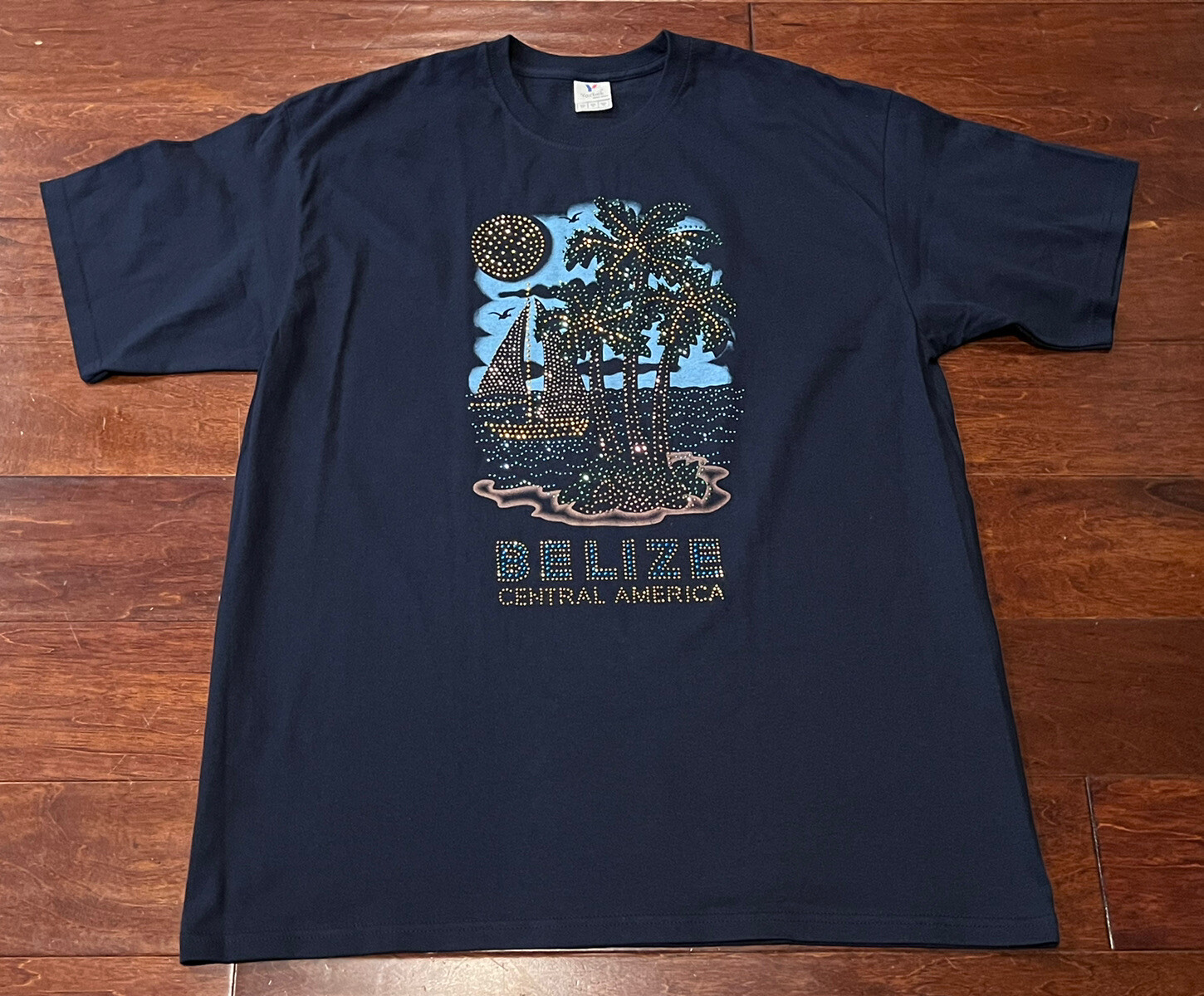 Belize Central America Blue Green Mens Women’s XL Beaded Beach T Shirt YAZBEK