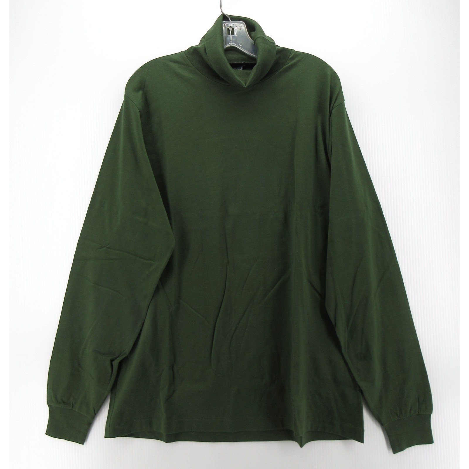 VINTAGE Lands End Shirt Men Large Green Turtleneck Blank 90s Preppy USA Made