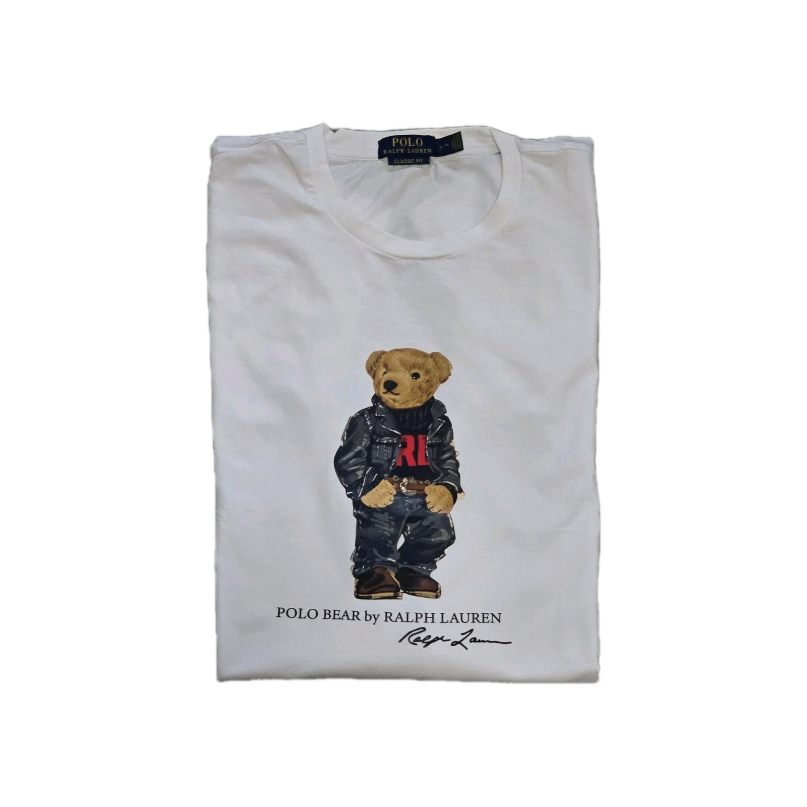 Polo Ralph Lauren Classic Fit Polo Bear Denim Crewneck Jersey T-Shirt White