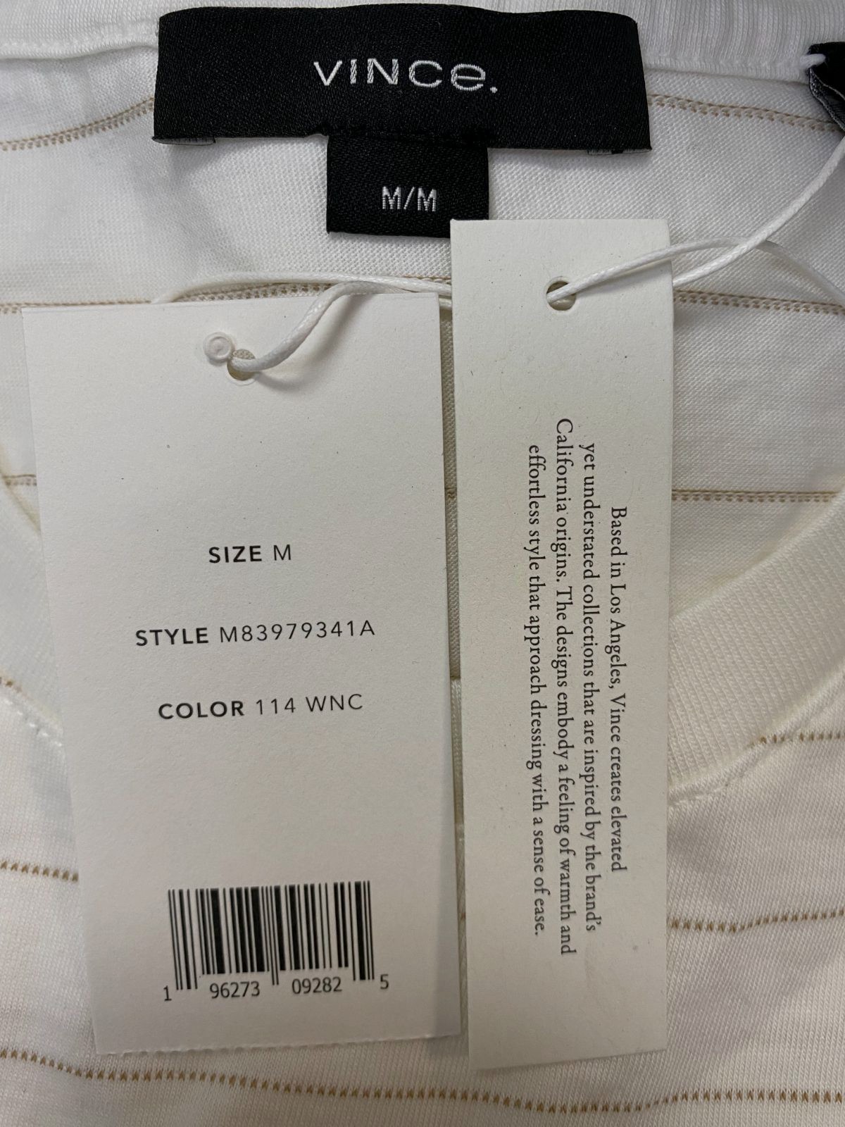 $126 Vince Men’s Beige Striped Cotton Crewneck T-Shirt Size M