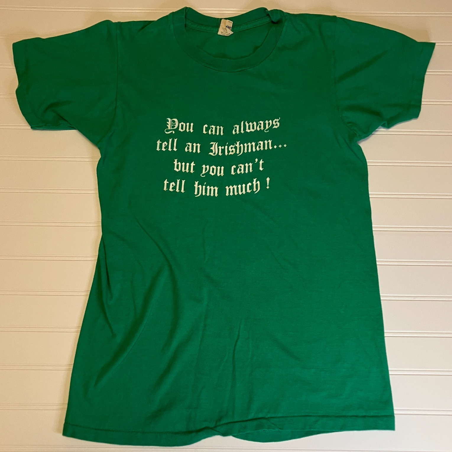 Vtg 80s Screen Stars Irishman T Shirt M 100% Cotton Single Stitch Green Unisex