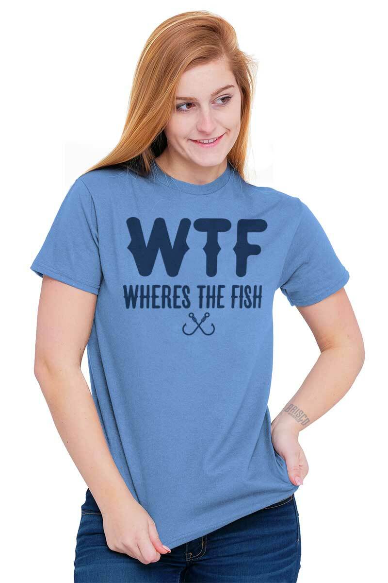 WTF Wheres The Fish Fishing Hobby Angler Gift Mens Casual Crewneck T Shirts Tees