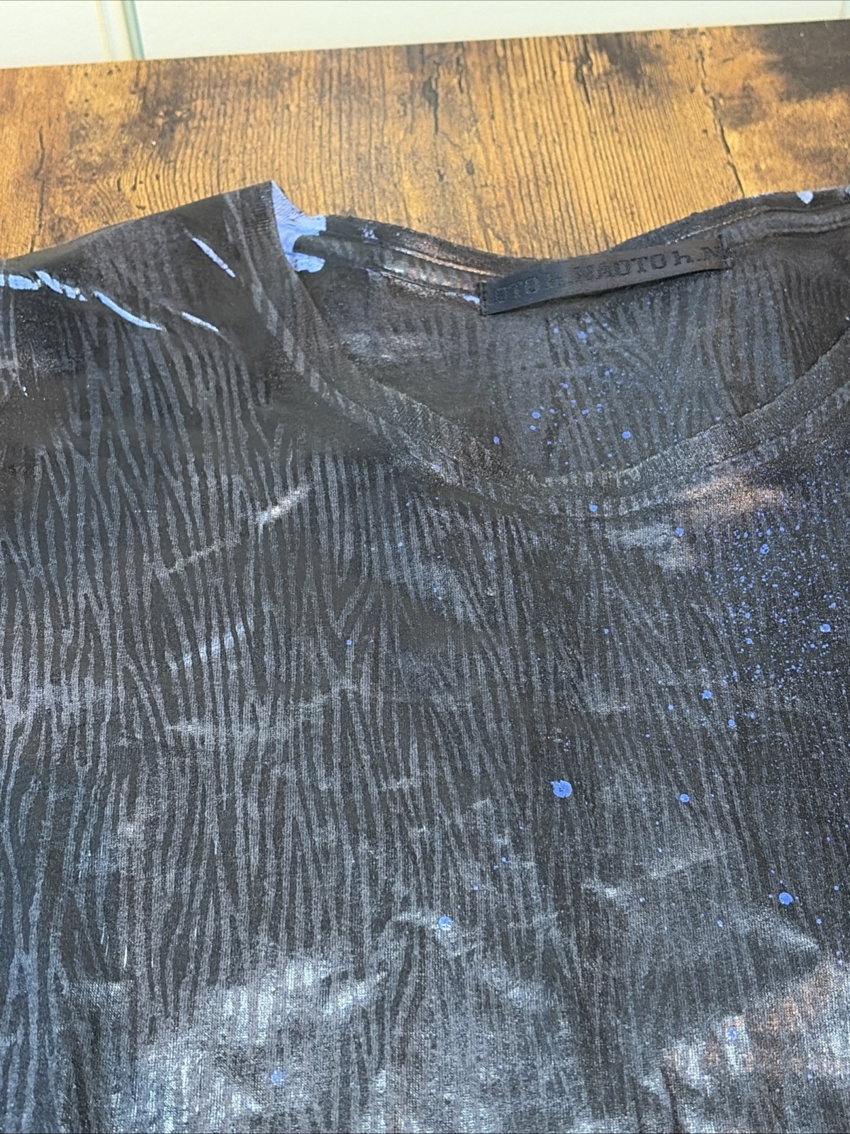 h.NAOTO Black Acrylic Blue T-Shirt Short Sleeve Designer Goth J-Fashion RARE