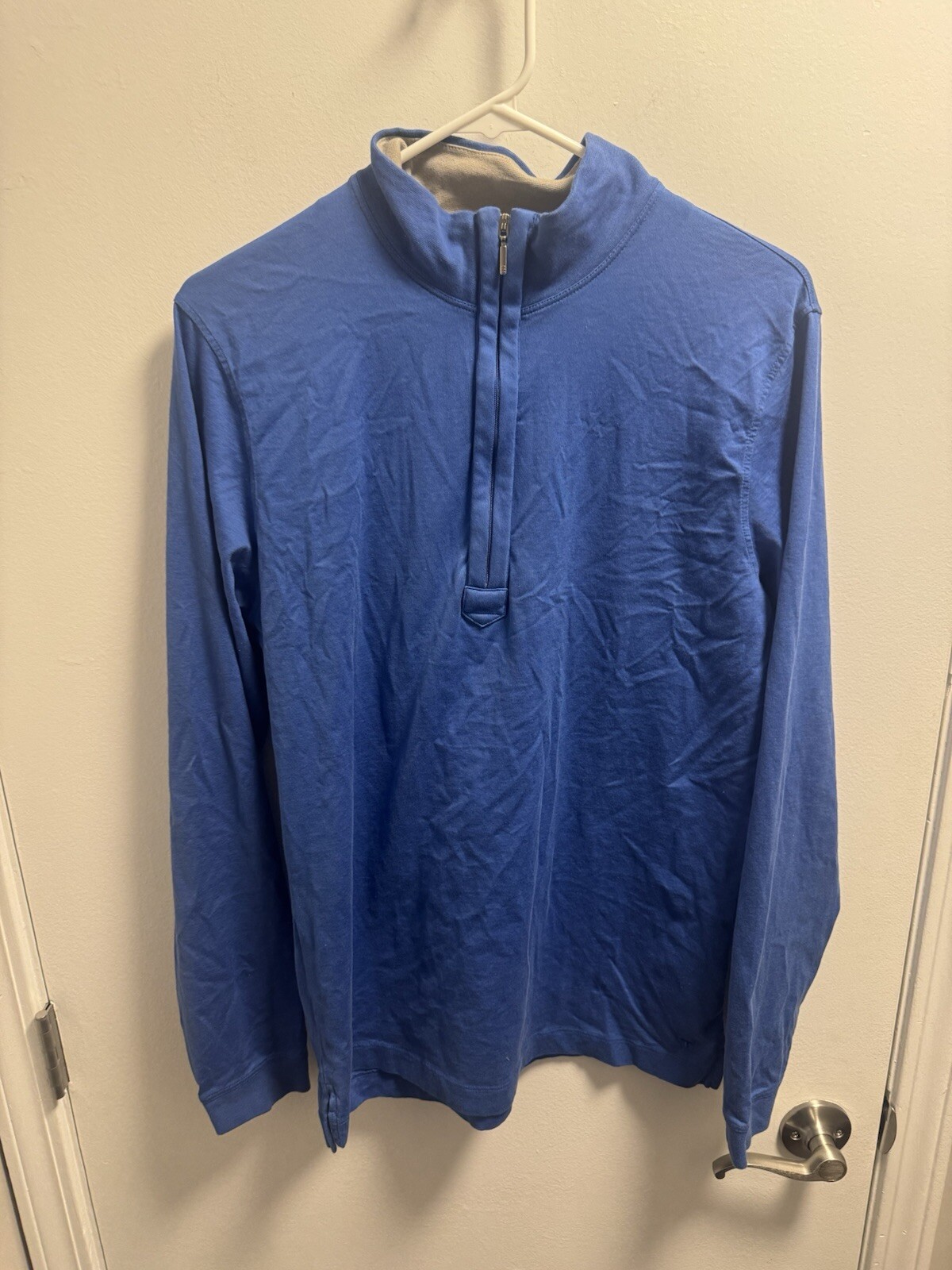 LEFT COAST TEE 1/4 Long Sleeved Pullover Mock Neck Tee Blue Cotton SZ Medium