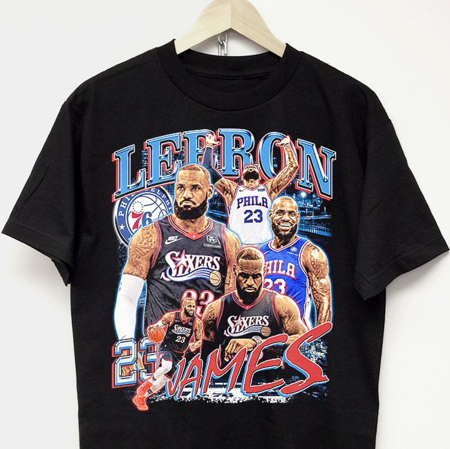 Lebron James Philadelphia 76ers graphic t-shirt vintage rap tee hip hop jersey