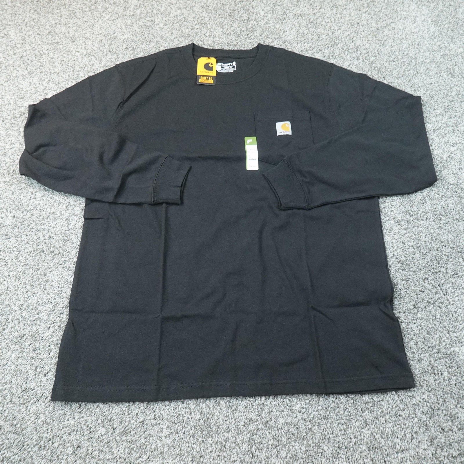 NEW Carhartt Shirt Mens L Black Long Sleeve Pocket Logo Workwear Tee T-Shirt Top