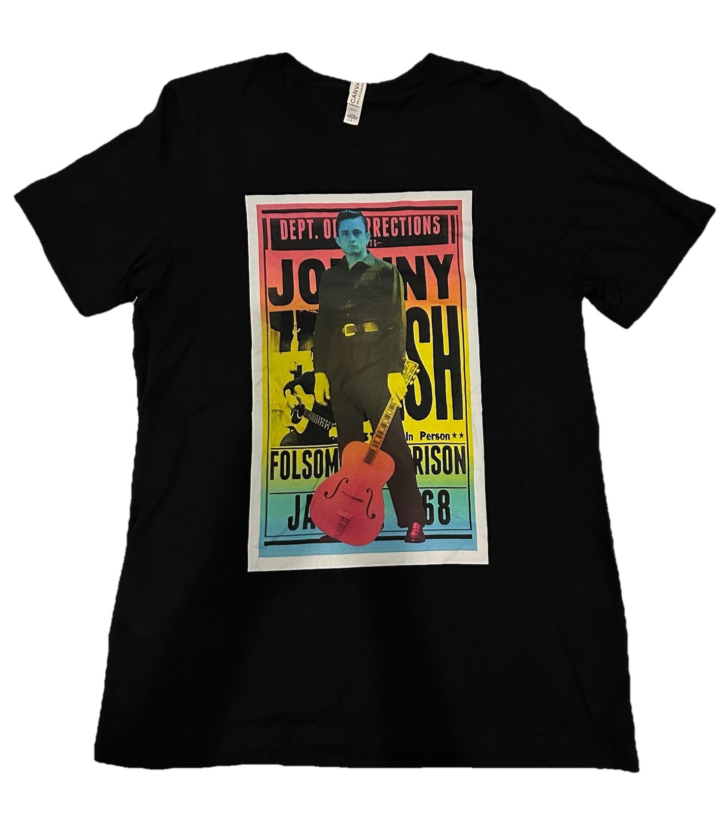 Johnny Cash T Shirt Colorful Folsom Prison Blues Music Tee Women’s Large