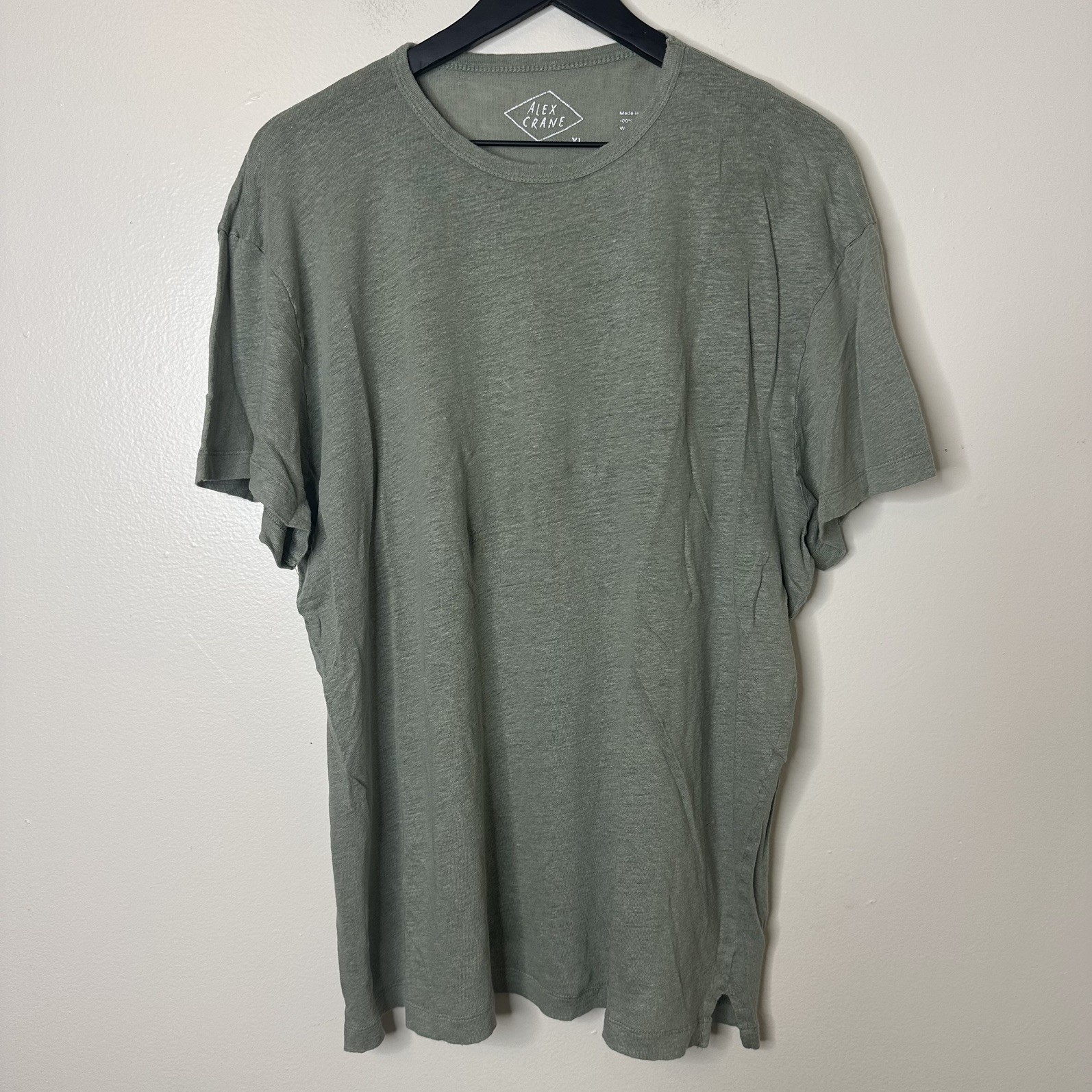 Alex Crane 100% Linen T Shirt Mens XL Essential Knit Sun Tee Moss Green Thin