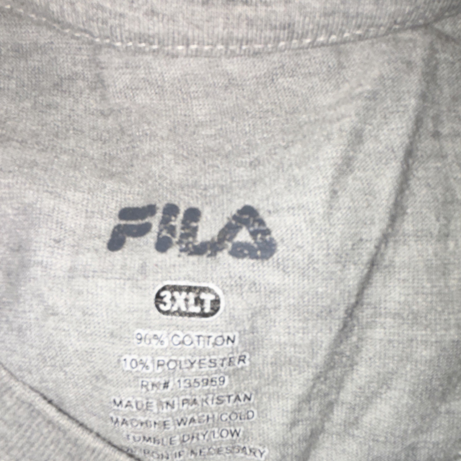 FILA Men’s 3XLT Big & Tall Gray Cotton Polyester Jersey T-Shirt Logo Accent