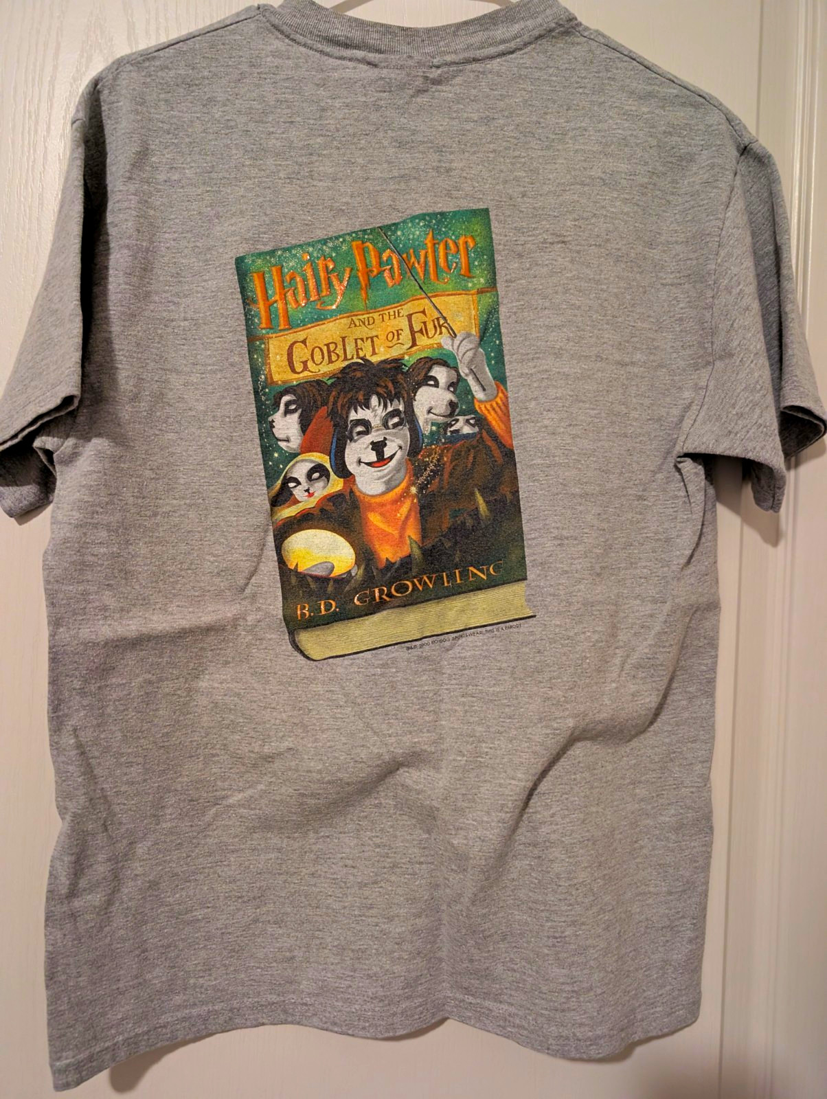 Big Dogs Harry Potter Parody Graphic Print T-Shirt Gray S/M Crew Neck Vintage