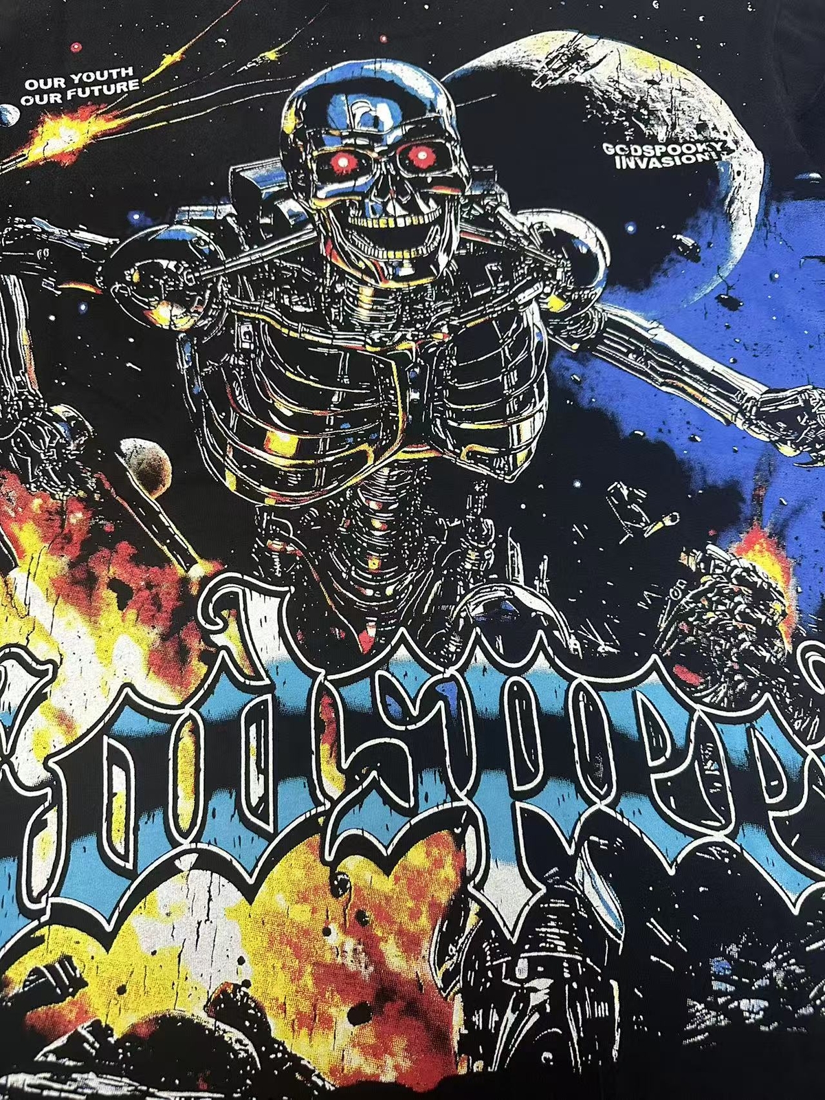 2025 NEW Godspeed Skeleton Space Warrior printing Tee Mens Cotton T-shirt