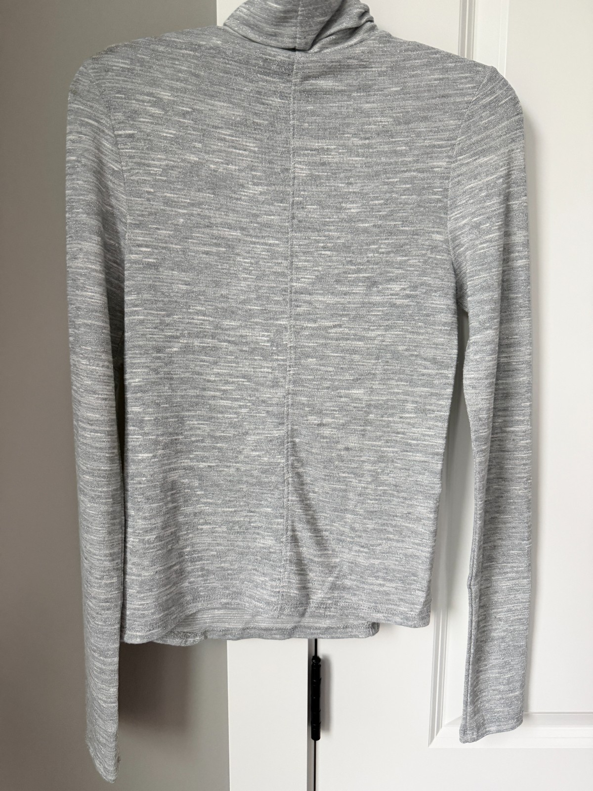 Light Grey Ribbed Turtleneck Sweater Stretch Knit Pullover Long Sleeve Women’s