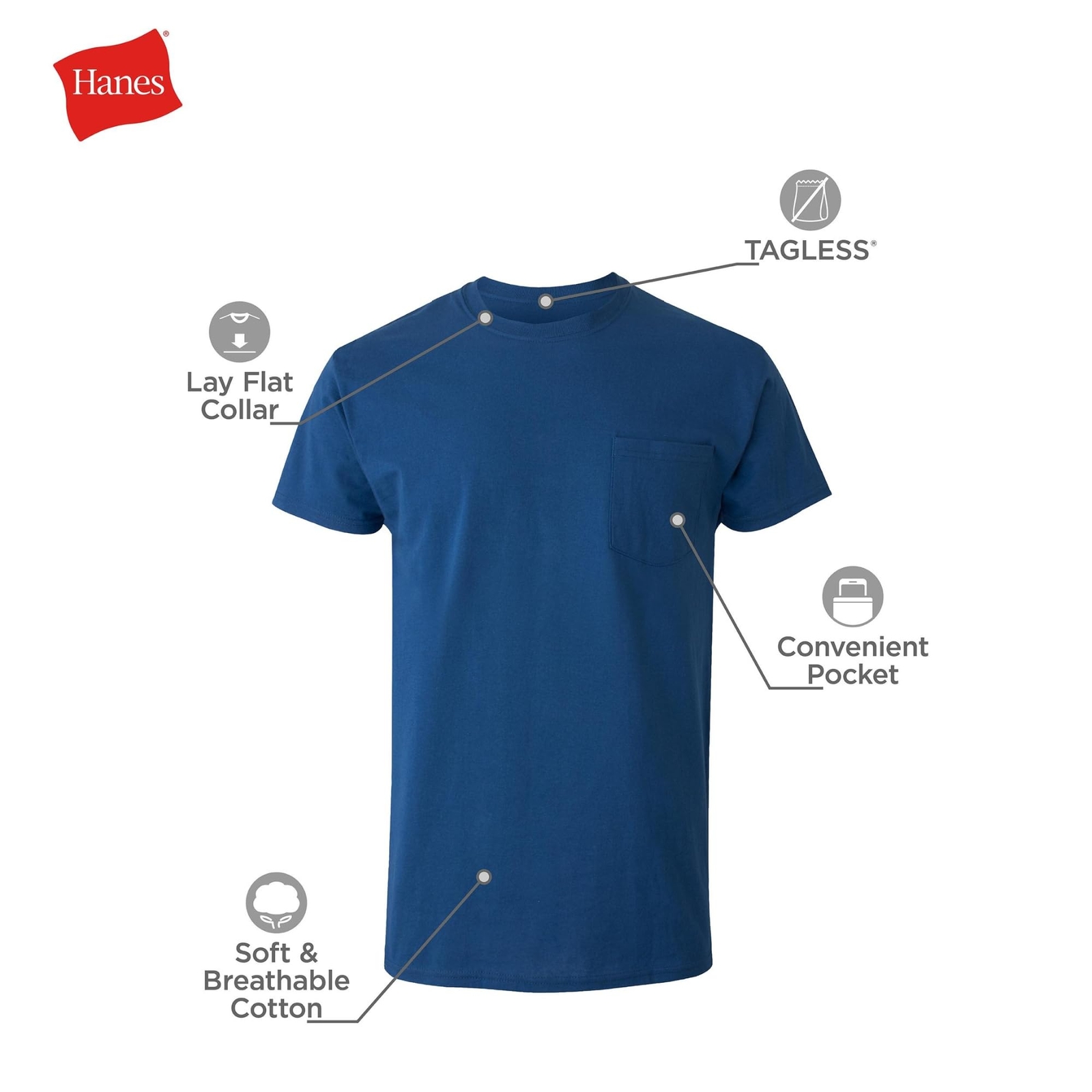 6-pack Mens Pocket T-shirt,Moisture-Wicking Cotton Crewneck Tees Large Assorted