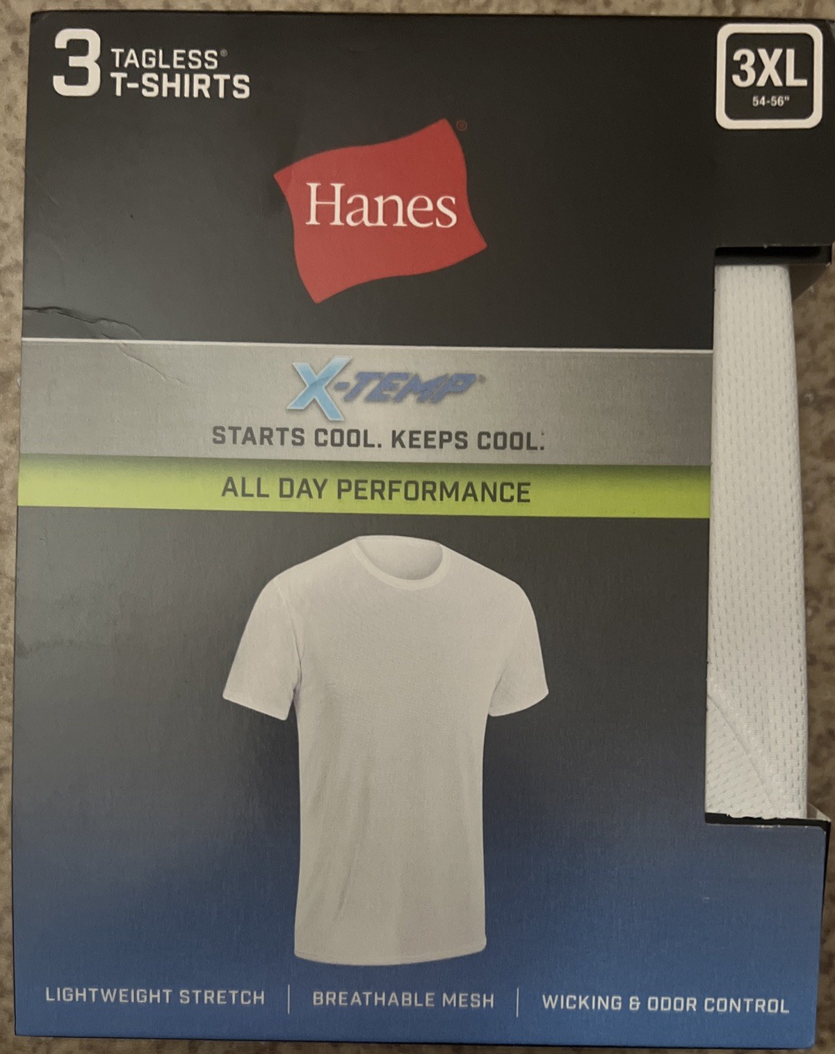 3XL Hanes Men 3 Pack Tagless X-Temp All Day Performance T-Shirts White New