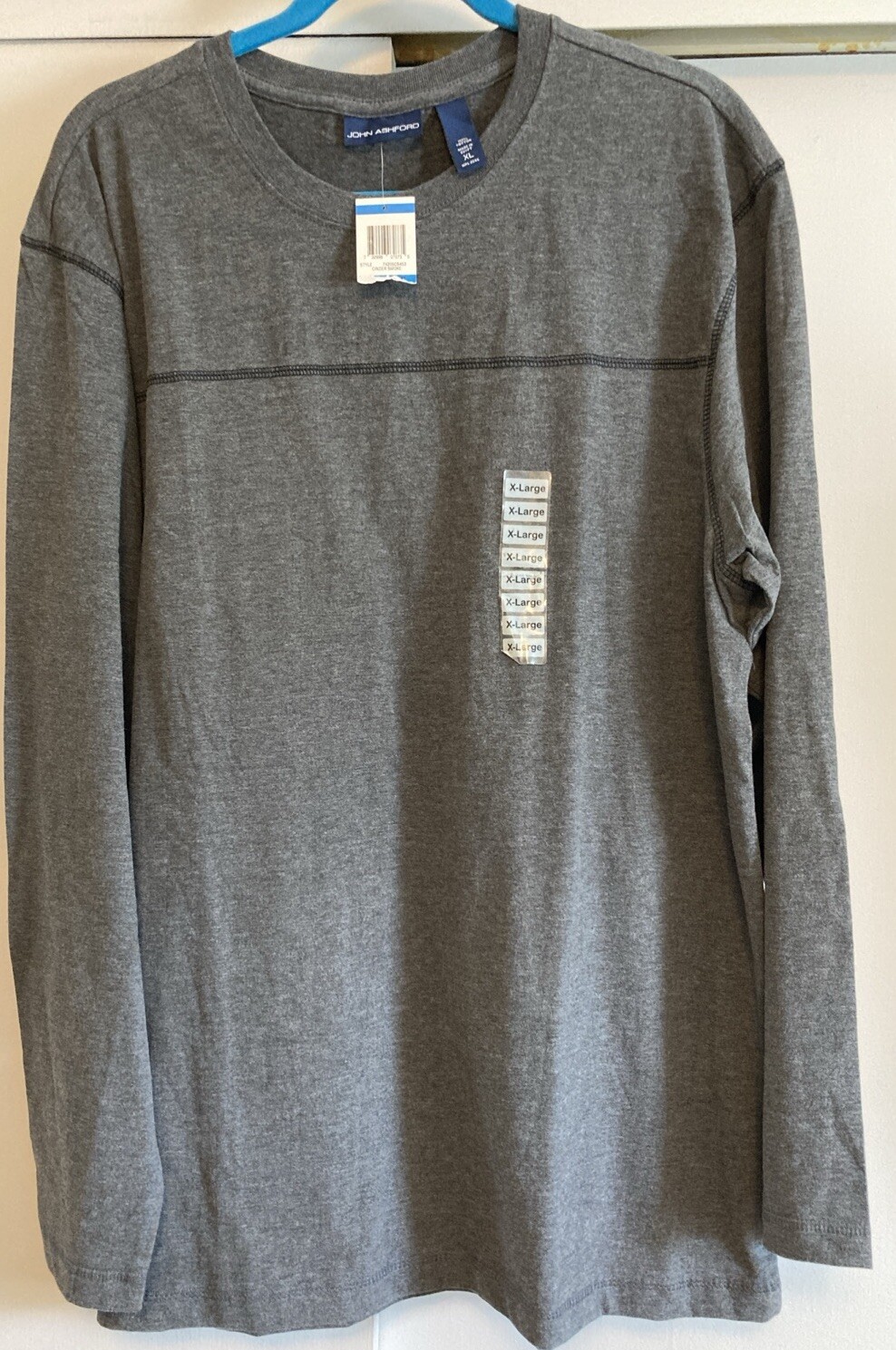 John Ashford Men’s Grey Solid Long Sleeve Crew Neck T-Shirt XL New