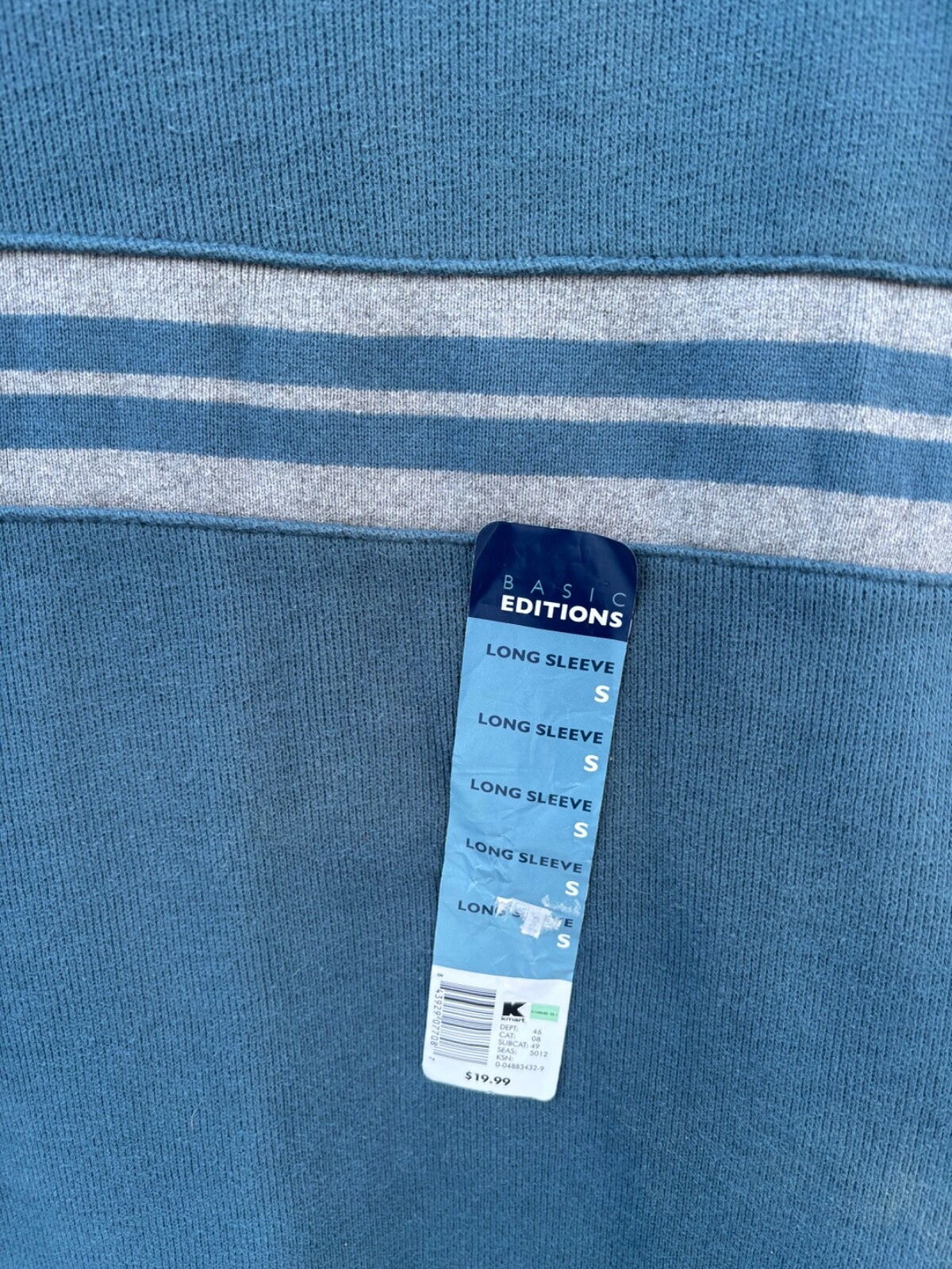 NWT Basic Editions T-Shirt Men’s (S) Long Sleeve Striped Thermal Crew Neck Blue