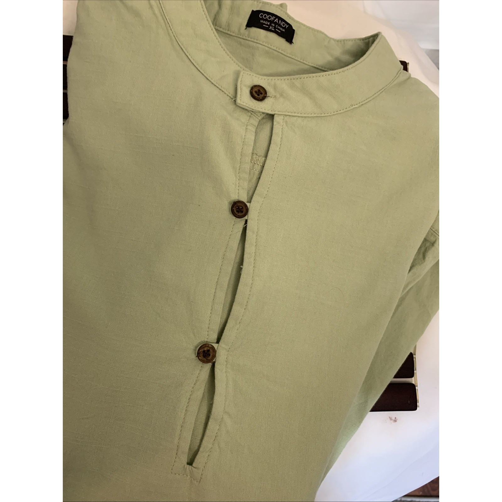 Coofandy Henley Shirt Mens XL Mint Green Button Long Sleeve Soft Pullover Button
