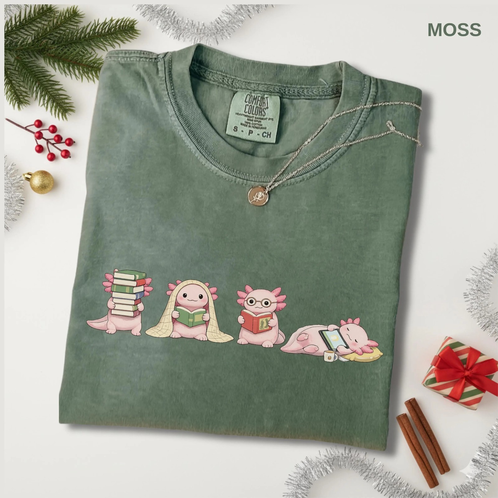 Axolotl Reading Shirt, Cute Book Lover Tee, Reading Animal Unisex T-Shirt