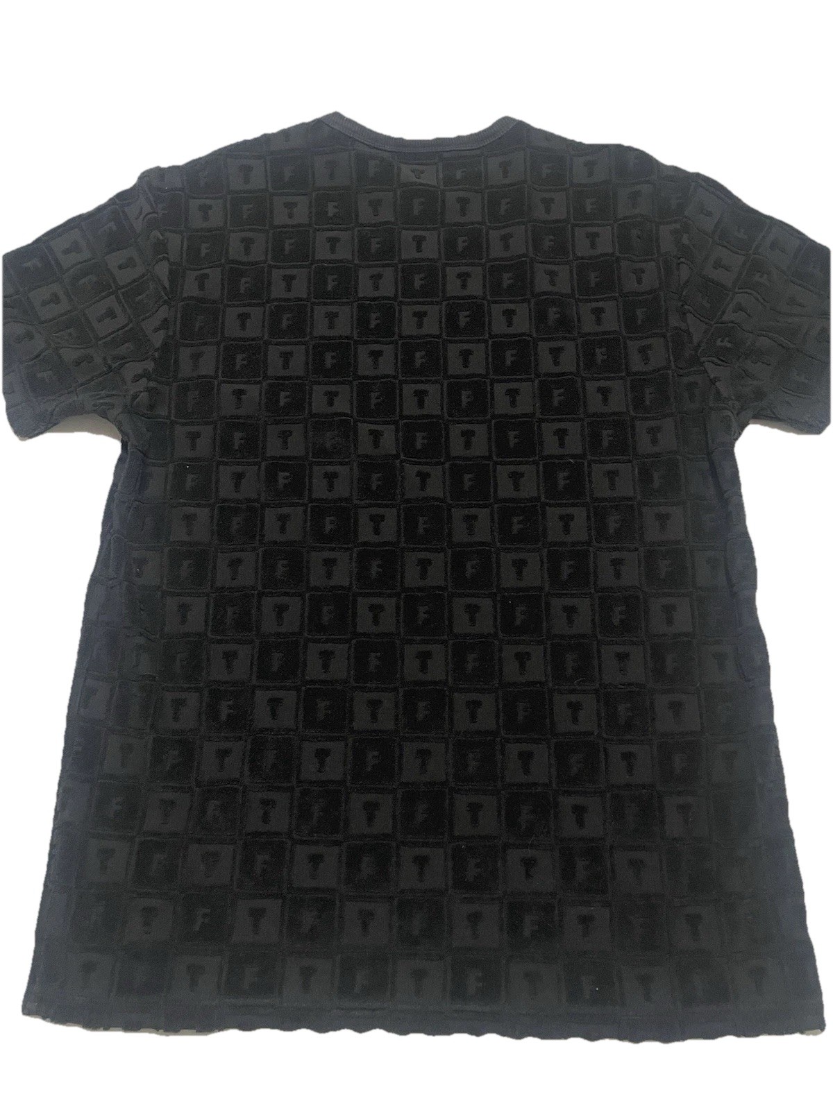 Teddy Fresh Terry Jacquard Men T-Shirt Black Crew Neck Short Sleeve H3 Pod Sz M