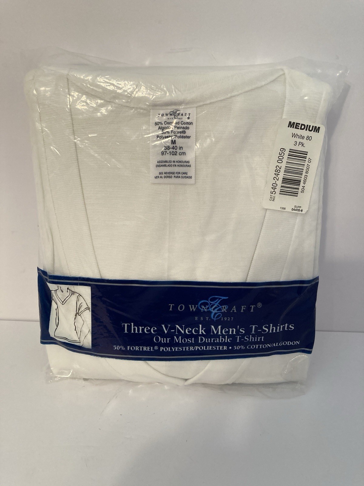 vintage jc penney men’s town craft 3 pack v-neck t-shirts size m new/sealed