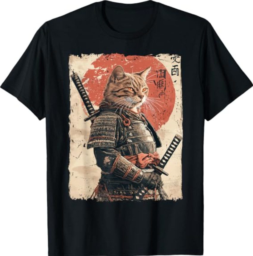 Samurai Cat Warrior Ukiyo-e Artwork T-Shirt – Japanese Cat Samurai Tee