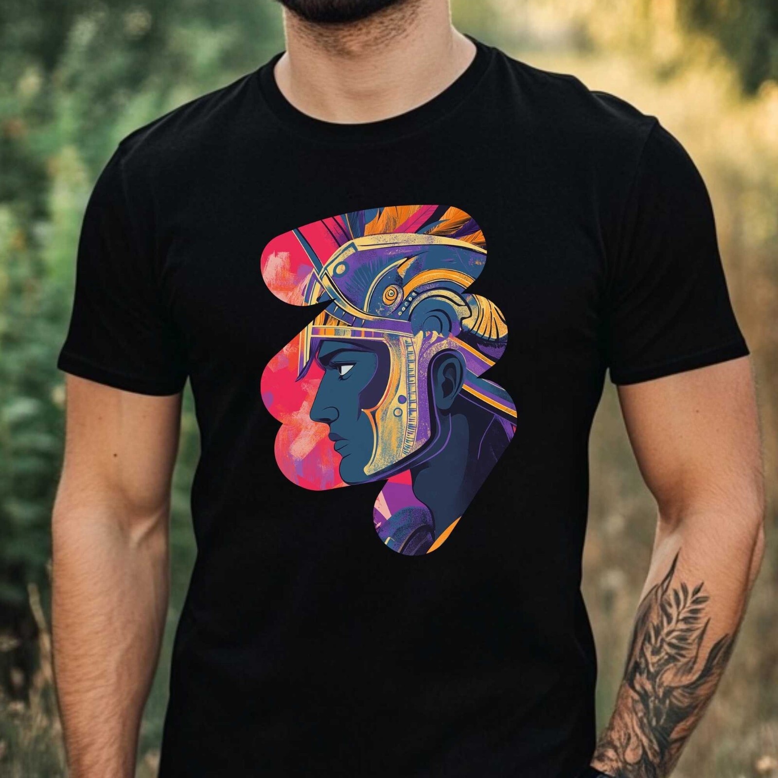 Mens Achilles Warrior Motif Cotton T-Shirt Size XS to 5XL