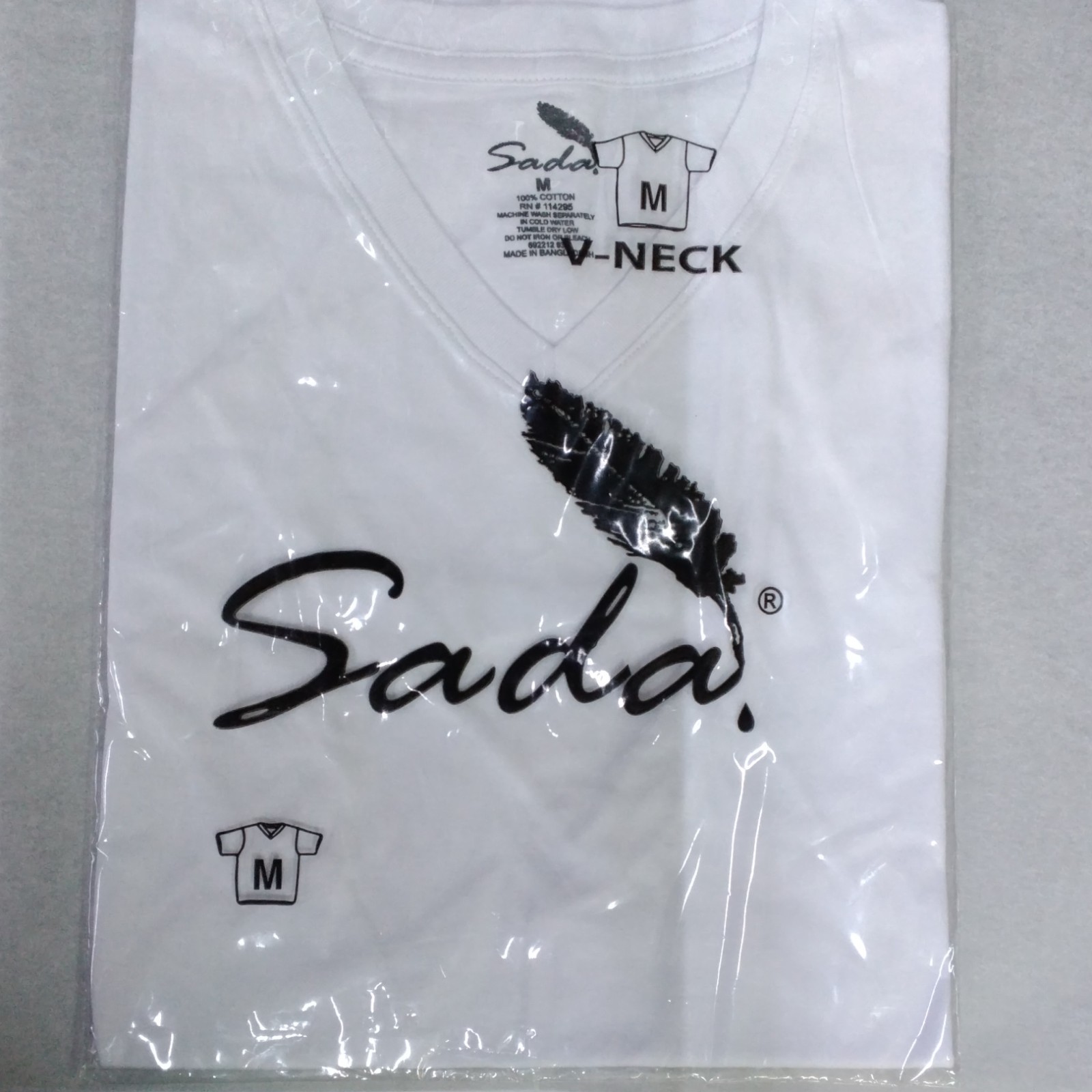 Sada Men’s White M Cotton Knit V-Neck T-Shirt Short Sleeve