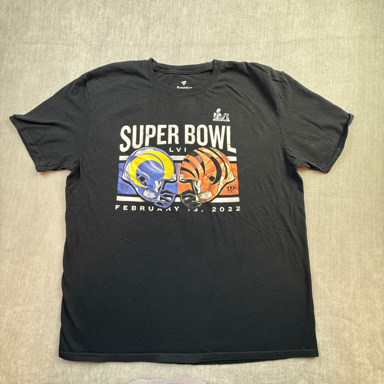 Fanatics Super Bowl LVI T-Shirt Mens Large Black Rams vs Bengals 2022 Tee