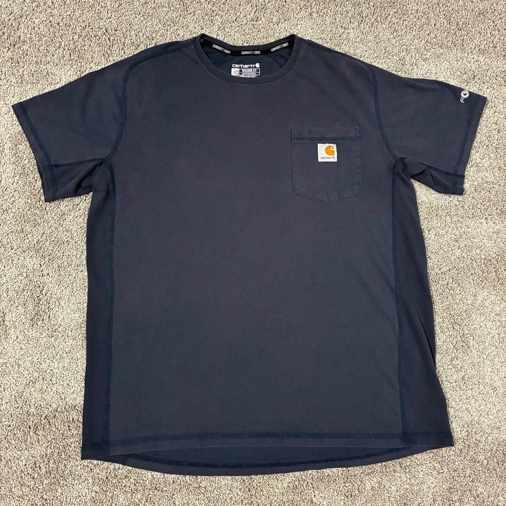 Carhartt Force Relaxed Fit Pocket T-Shirt Men L Navy Blue 65/35 Cotton Poly