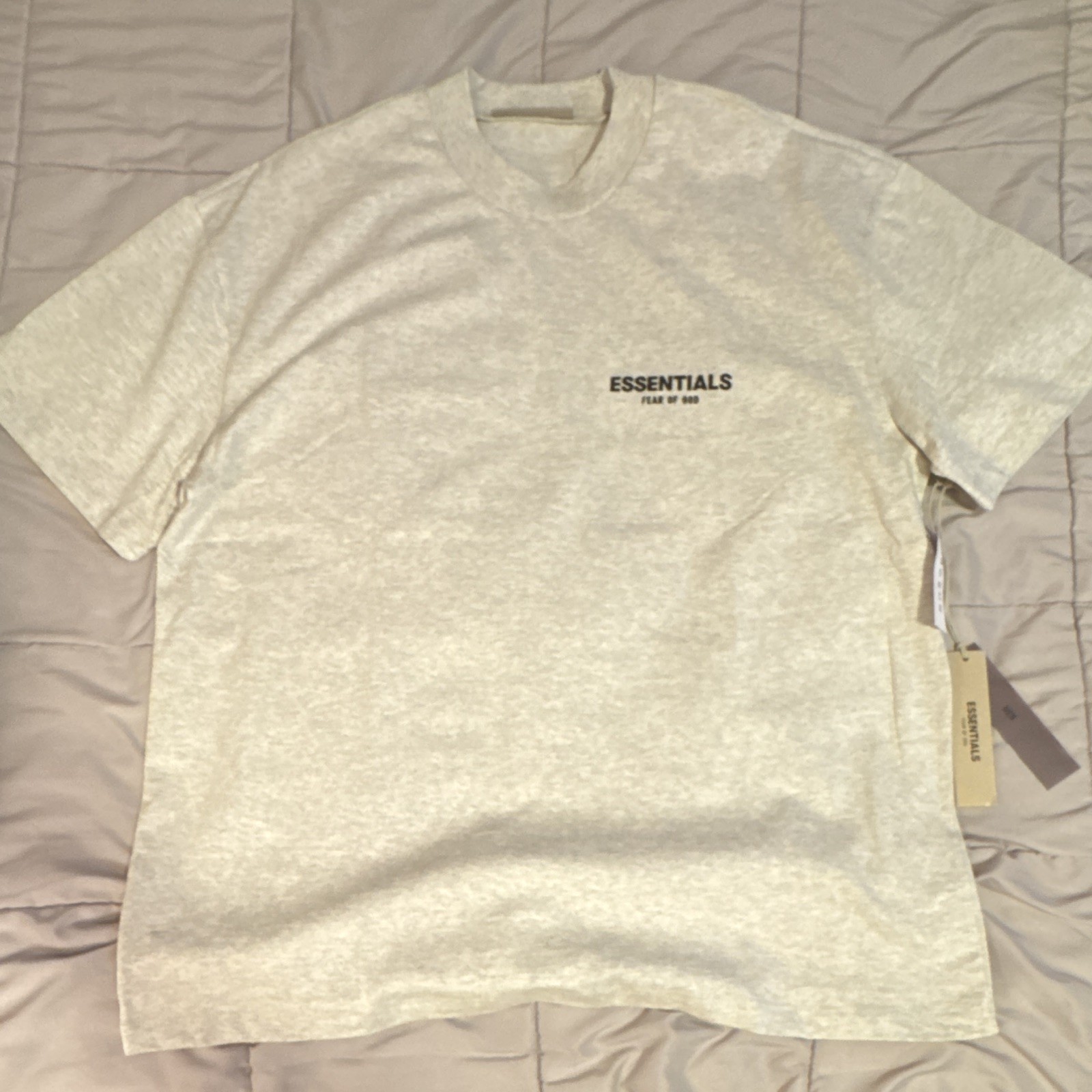 ESSENTIALS Light Oatmeal Logo Crew Neck Short Sleeve Men’s T-Shirt XL