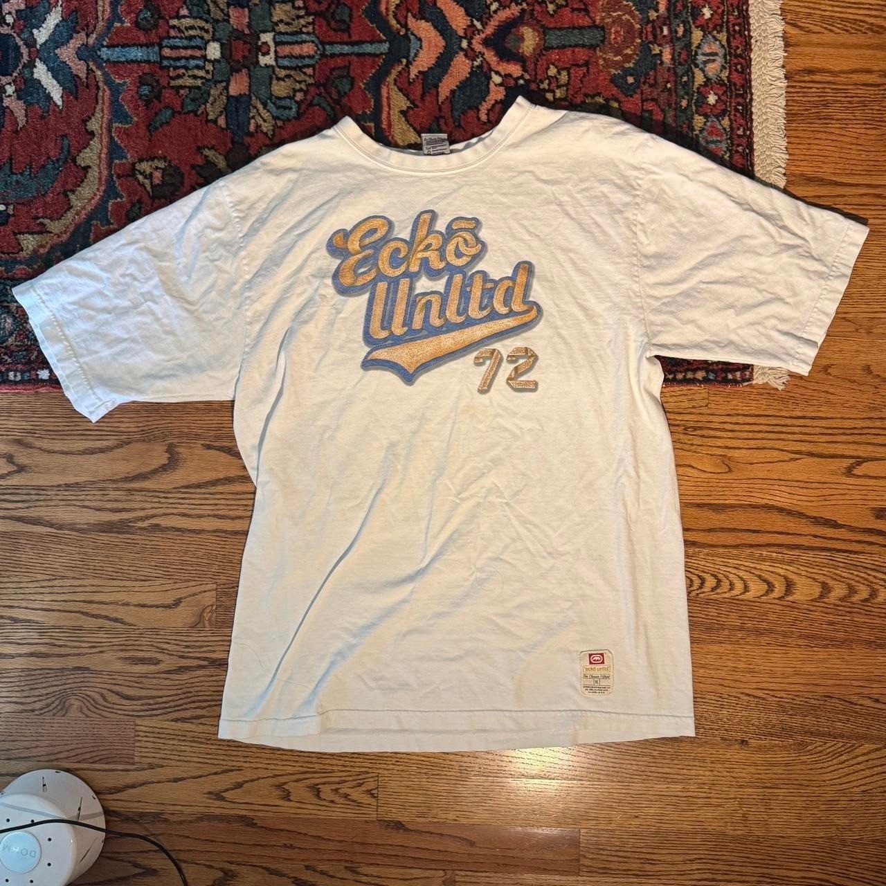 Ecko United. white and blue cotton baseball graphic skate tee