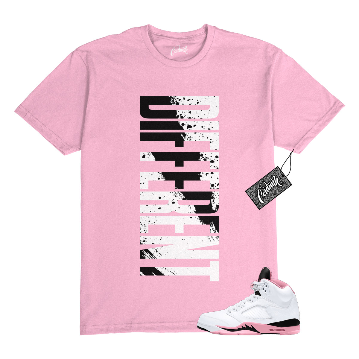 5 Medium Soft Pink Foam White Black T Shirt to Match DFRNT