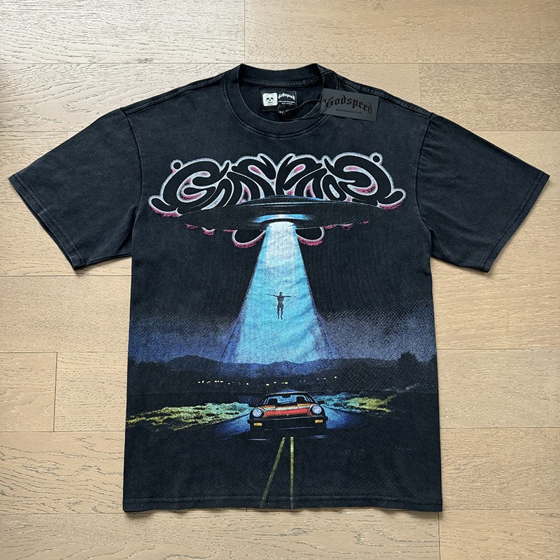 Mens Godspeed Alien spacecraft in the wilderness print Short sleeved T-shirt